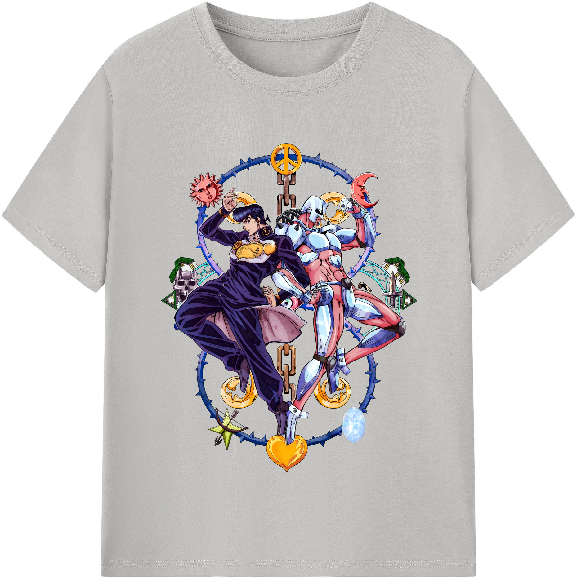 （画像用） ジョジョの奇妙な冒険 ひがしかた じょうすけ JoJo's Bizarre Adventure Higashikata Josuke 綿100％半袖Tシャツ（フロントプリント）