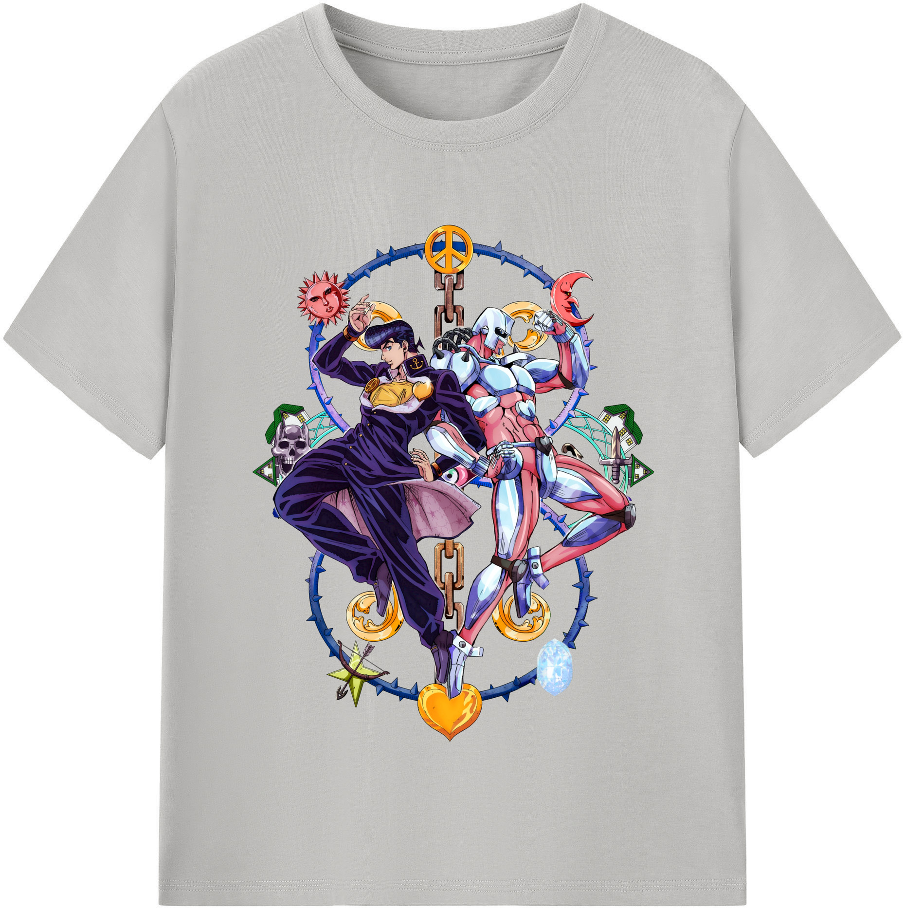 （画像用） ジョジョの奇妙な冒険 ひがしかた じょうすけ JoJo's Bizarre Adventure Higashikata Josuke 綿100％半袖Tシャツ（フロントプリント）
