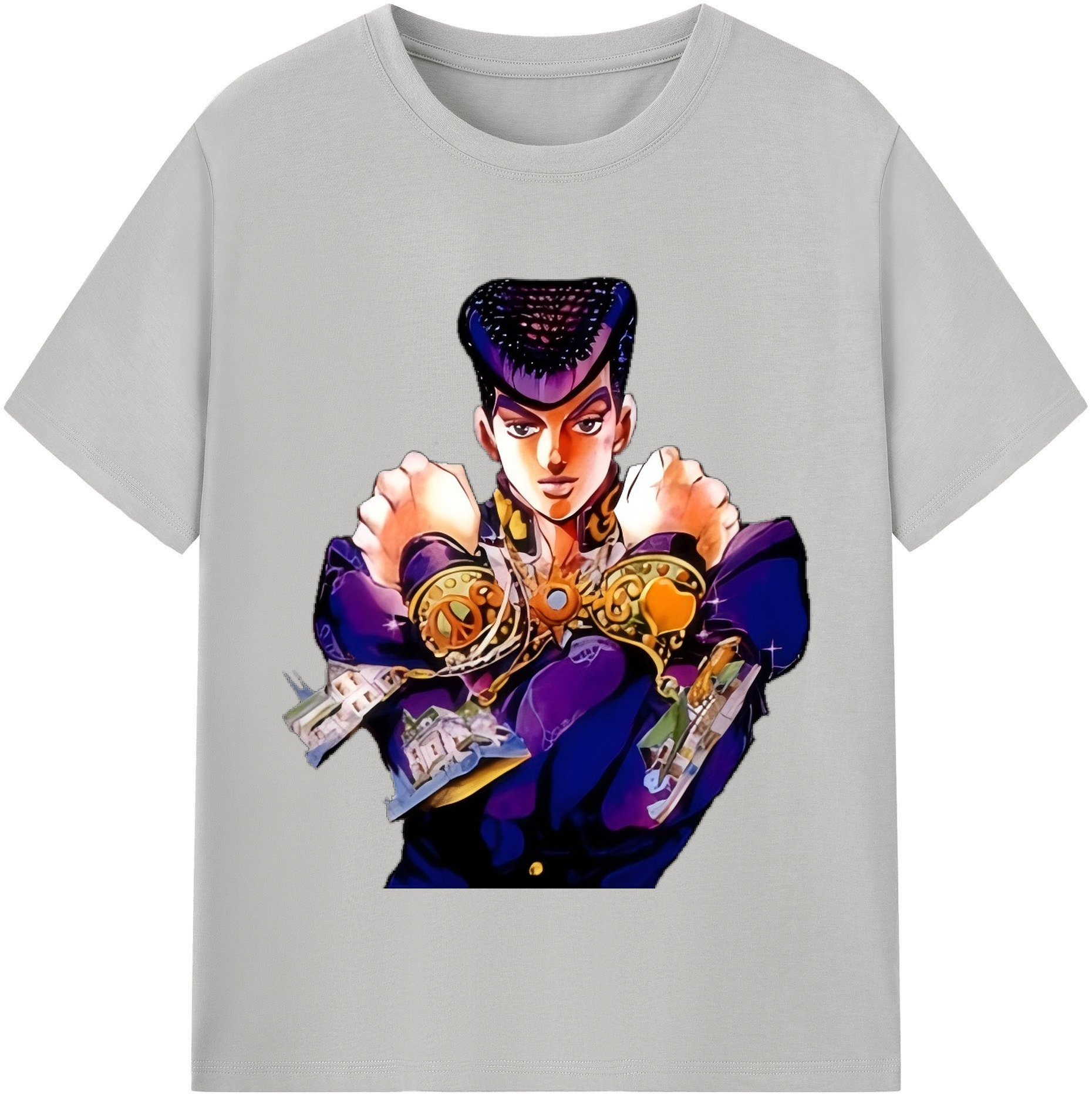 （画像用） ジョジョの奇妙な冒険 ひがしかた じょうすけ JoJo's Bizarre Adventure Higashikata Josuke 綿100％半袖Tシャツ（フロントプリント）