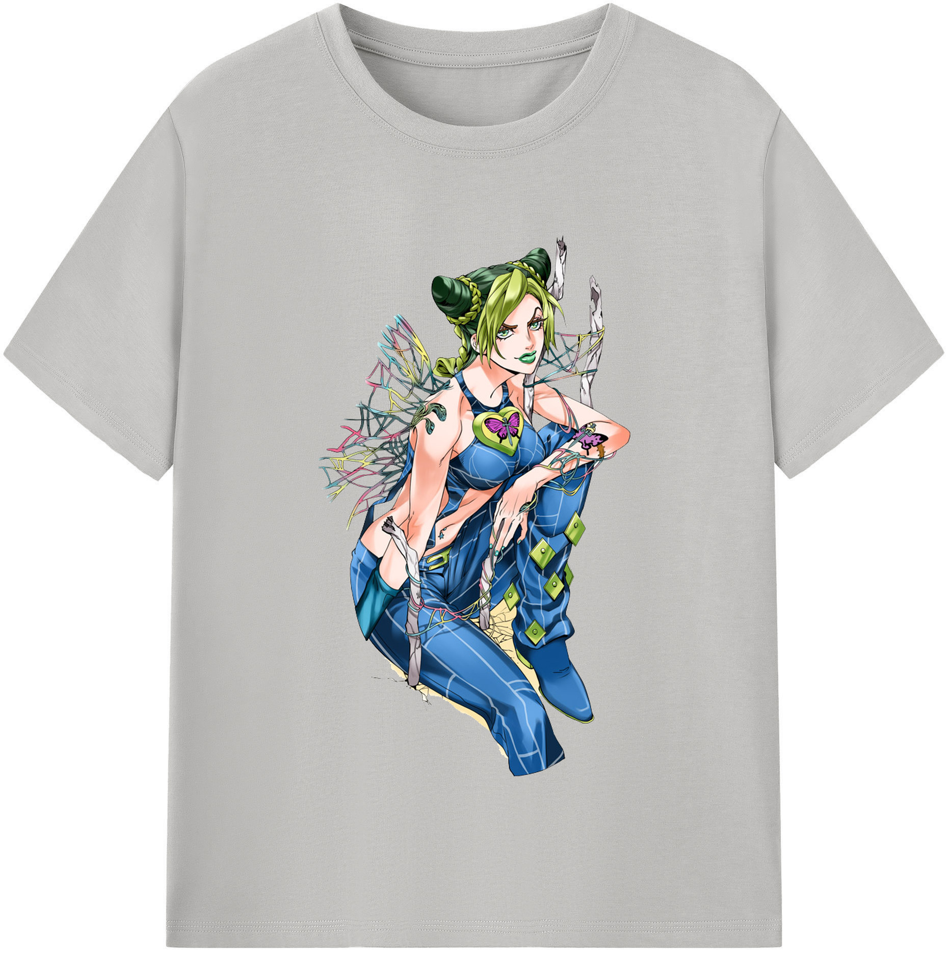 （画像用） "ジョジョの奇妙な冒険 くうじょう ジョリーン JoJo's Bizarre Adventure Jolyne Cujoh " 綿100％半袖Tシャツ（フロントプリント）