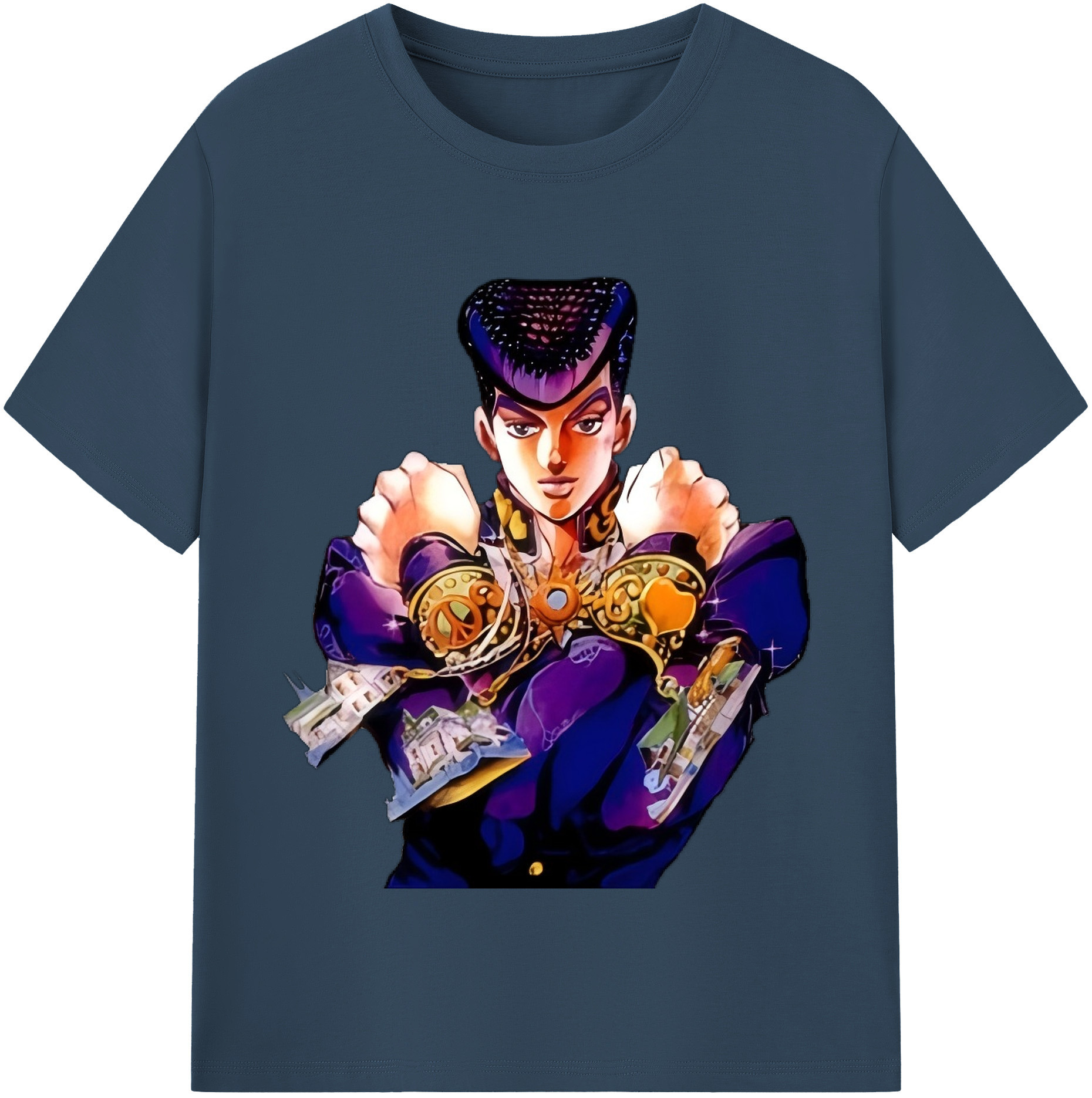 （画像用） ジョジョの奇妙な冒険 ひがしかた じょうすけ JoJo's Bizarre Adventure Higashikata Josuke 綿100％半袖Tシャツ（フロントプリント）