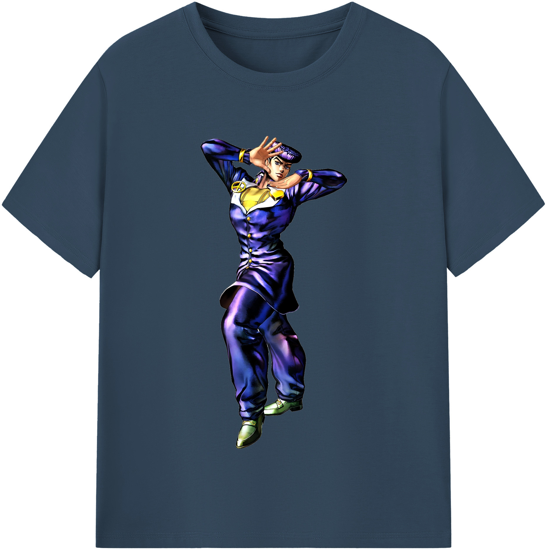 （画像用） ジョジョの奇妙な冒険 ひがしかた じょうすけ JoJo's Bizarre Adventure Higashikata Josuke 綿100％半袖Tシャツ（フロントプリント）
