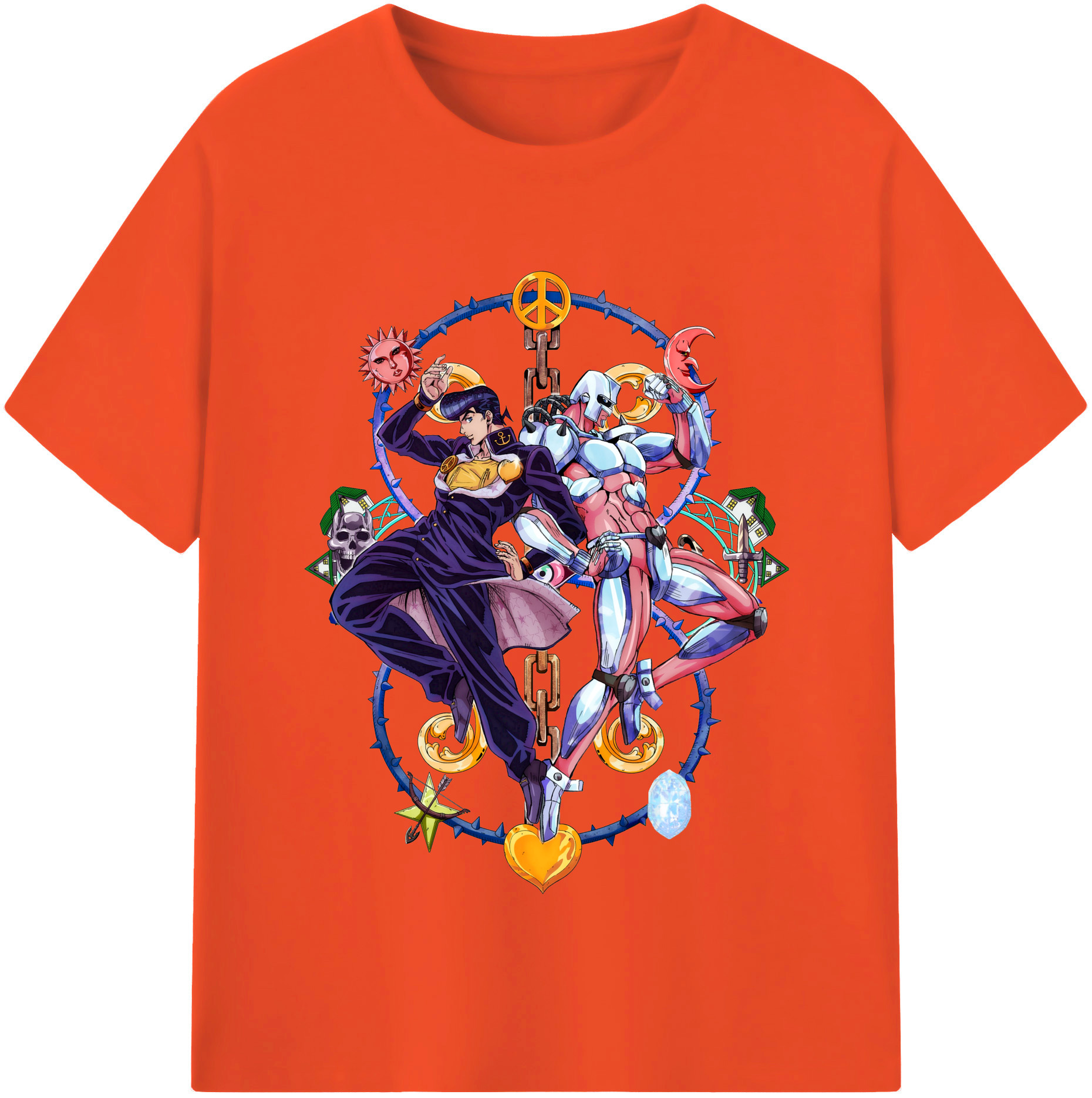 （画像用） ジョジョの奇妙な冒険 ひがしかた じょうすけ JoJo's Bizarre Adventure Higashikata Josuke 綿100％半袖Tシャツ（フロントプリント）