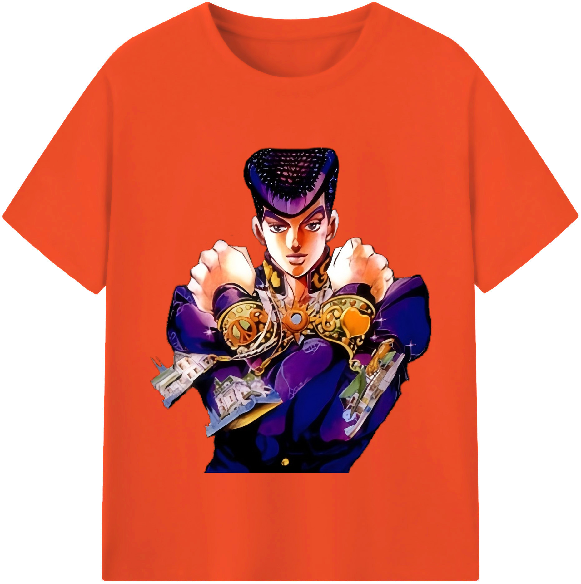 （画像用） ジョジョの奇妙な冒険 ひがしかた じょうすけ JoJo's Bizarre Adventure Higashikata Josuke 綿100％半袖Tシャツ（フロントプリント）