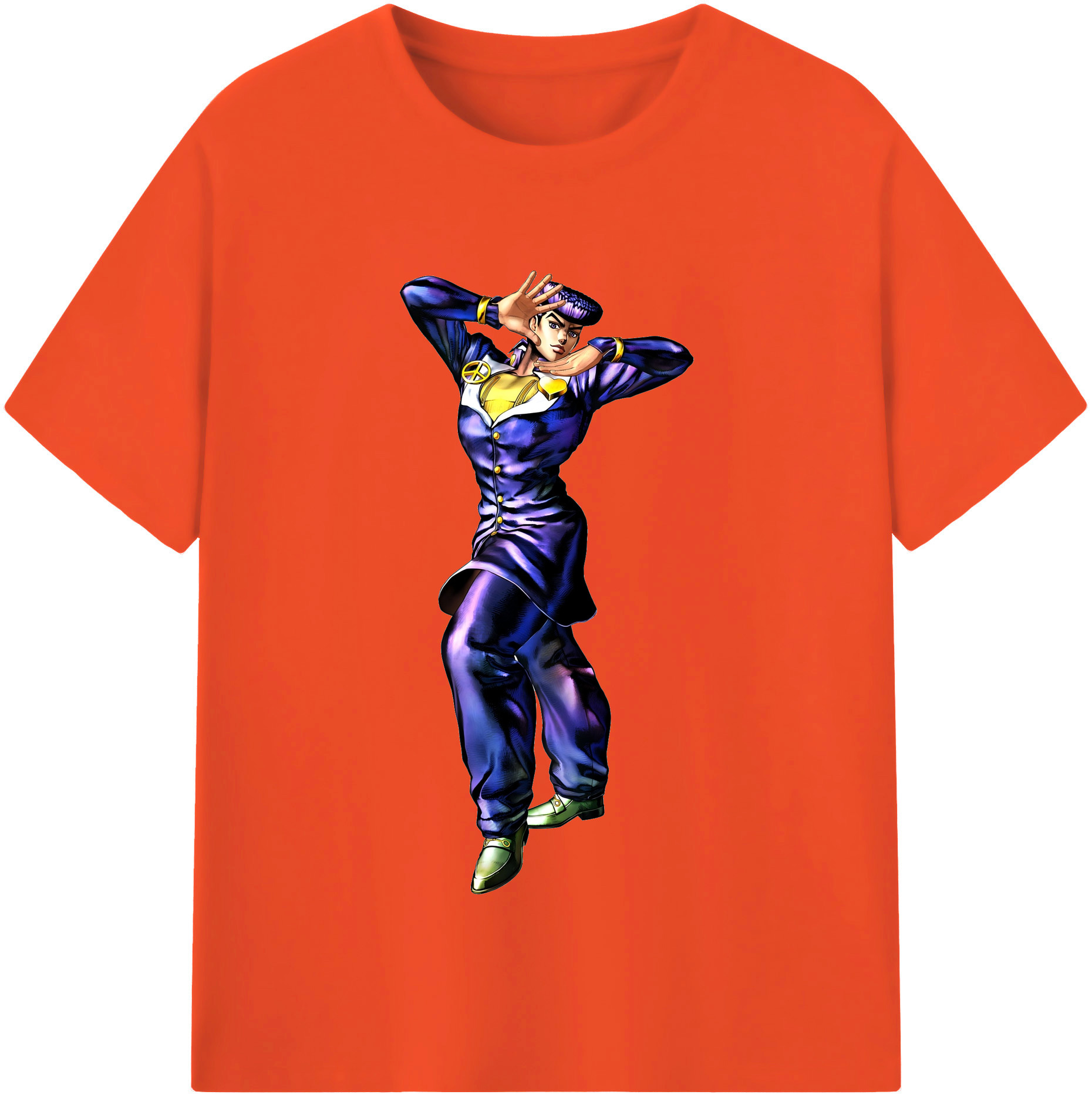 （画像用） ジョジョの奇妙な冒険 ひがしかた じょうすけ JoJo's Bizarre Adventure Higashikata Josuke 綿100％半袖Tシャツ（フロントプリント）