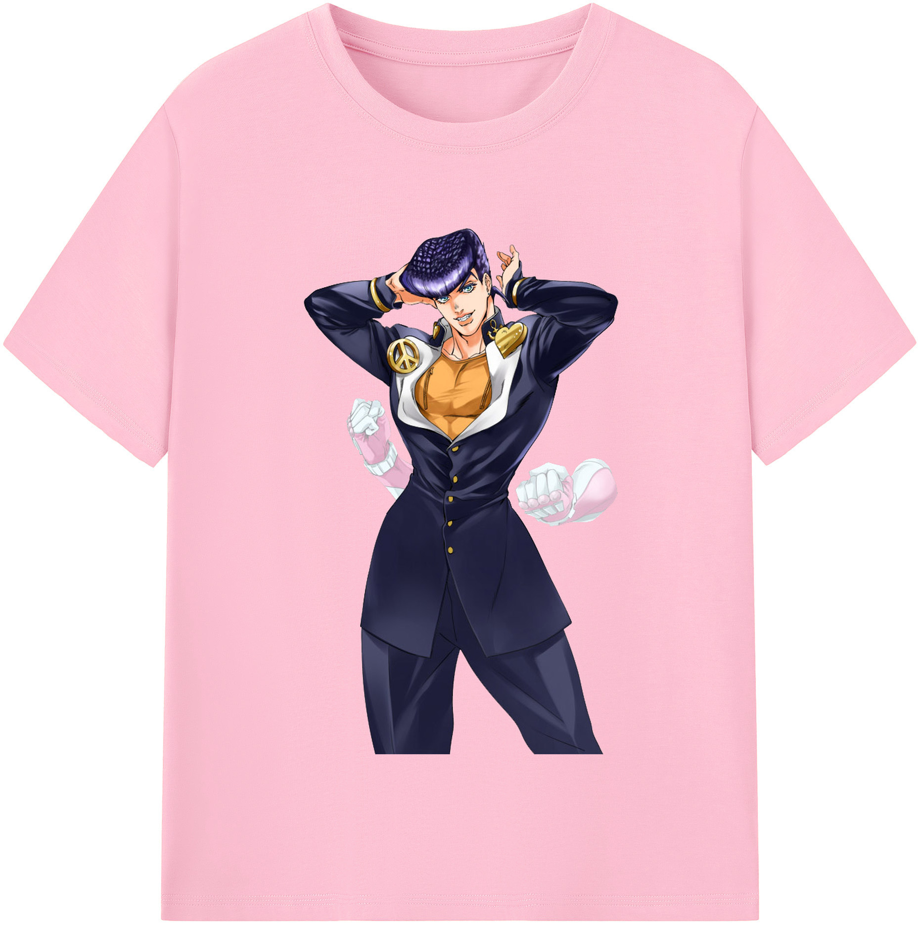 （画像用） ジョジョの奇妙な冒険 ひがしかた じょうすけ JoJo's Bizarre Adventure Higashikata Josuke 綿100％半袖Tシャツ（フロントプリント）