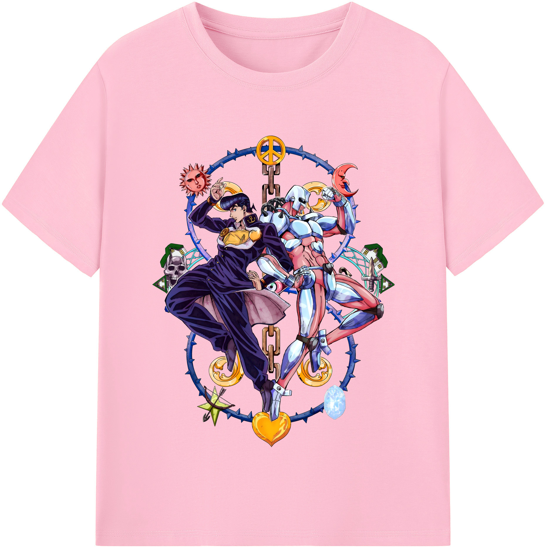 （画像用） ジョジョの奇妙な冒険 ひがしかた じょうすけ JoJo's Bizarre Adventure Higashikata Josuke 綿100％半袖Tシャツ（フロントプリント）