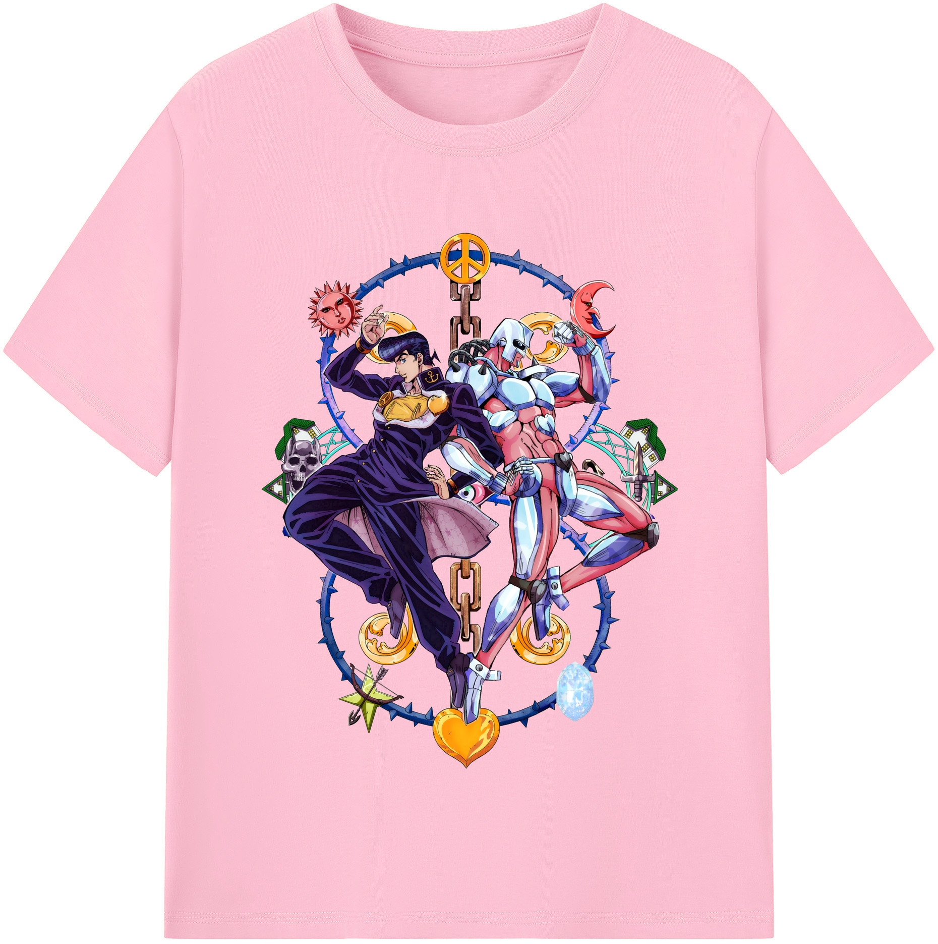 （画像用） ジョジョの奇妙な冒険 ひがしかた じょうすけ JoJo's Bizarre Adventure Higashikata Josuke 綿100％半袖Tシャツ（フロントプリント）