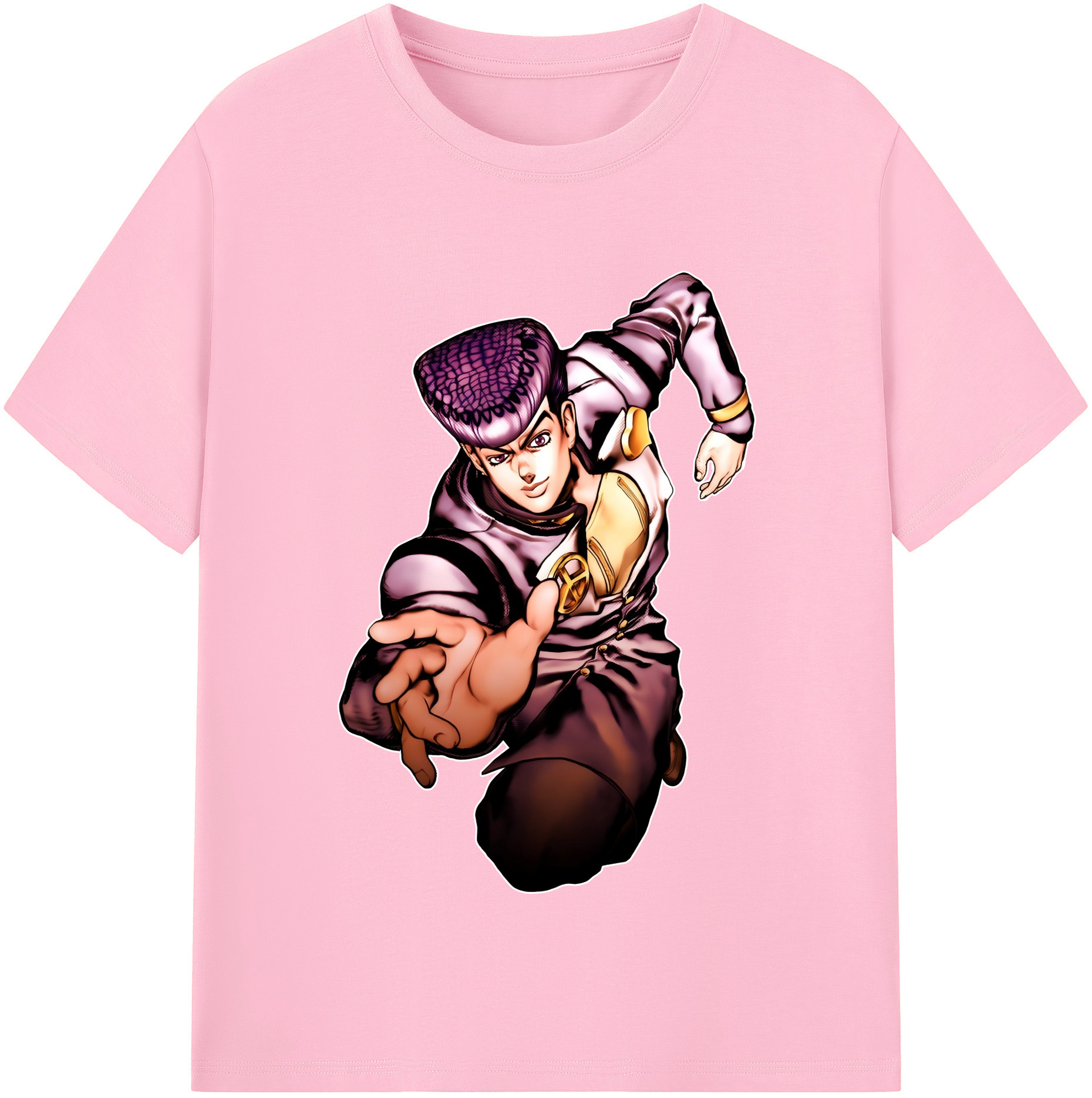 （画像用） ジョジョの奇妙な冒険 ひがしかた じょうすけ JoJo's Bizarre Adventure Higashikata Josuke 綿100％半袖Tシャツ（フロントプリント）