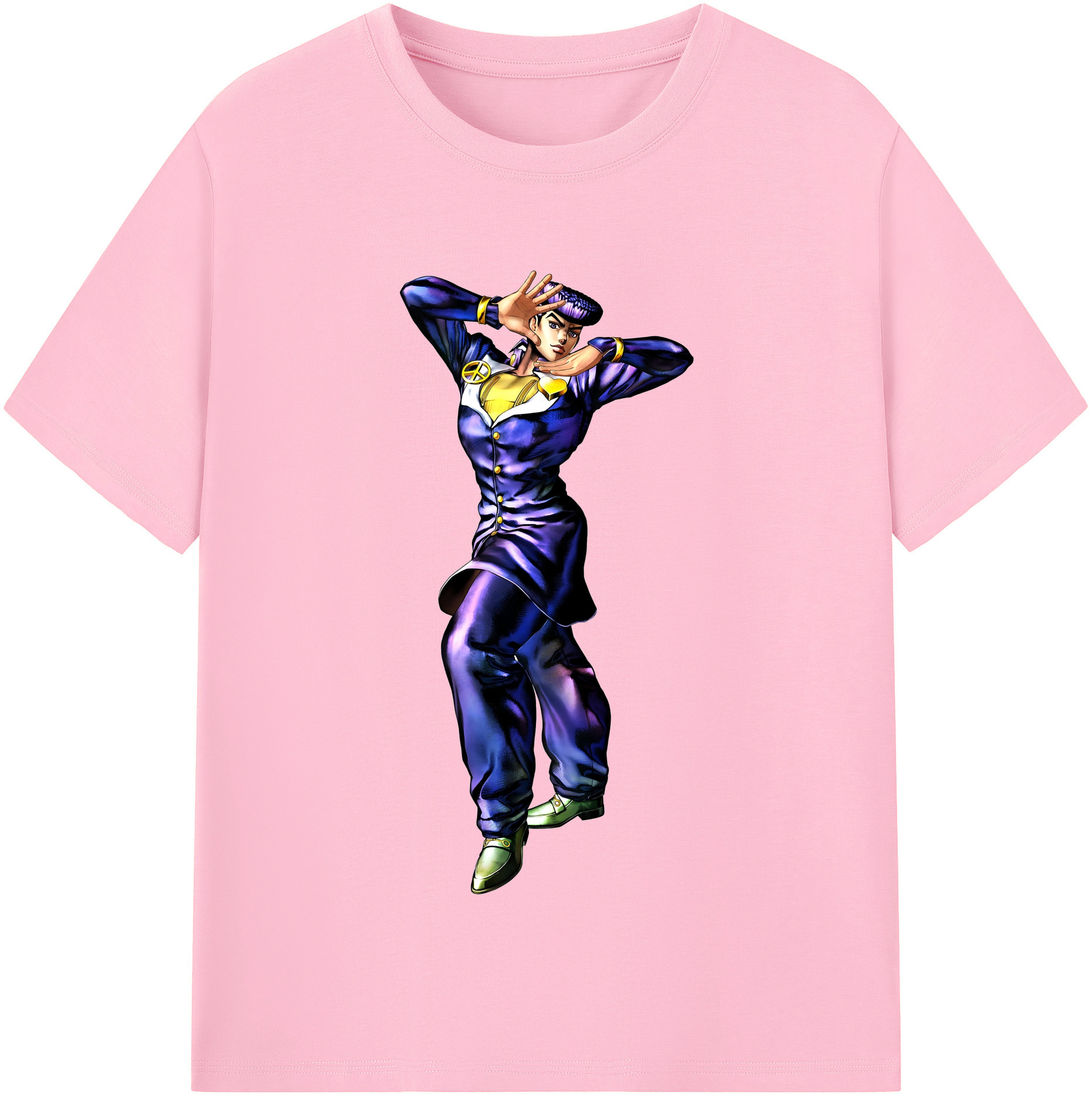 （画像用） ジョジョの奇妙な冒険 ひがしかた じょうすけ JoJo's Bizarre Adventure Higashikata Josuke 綿100％半袖Tシャツ（フロントプリント）