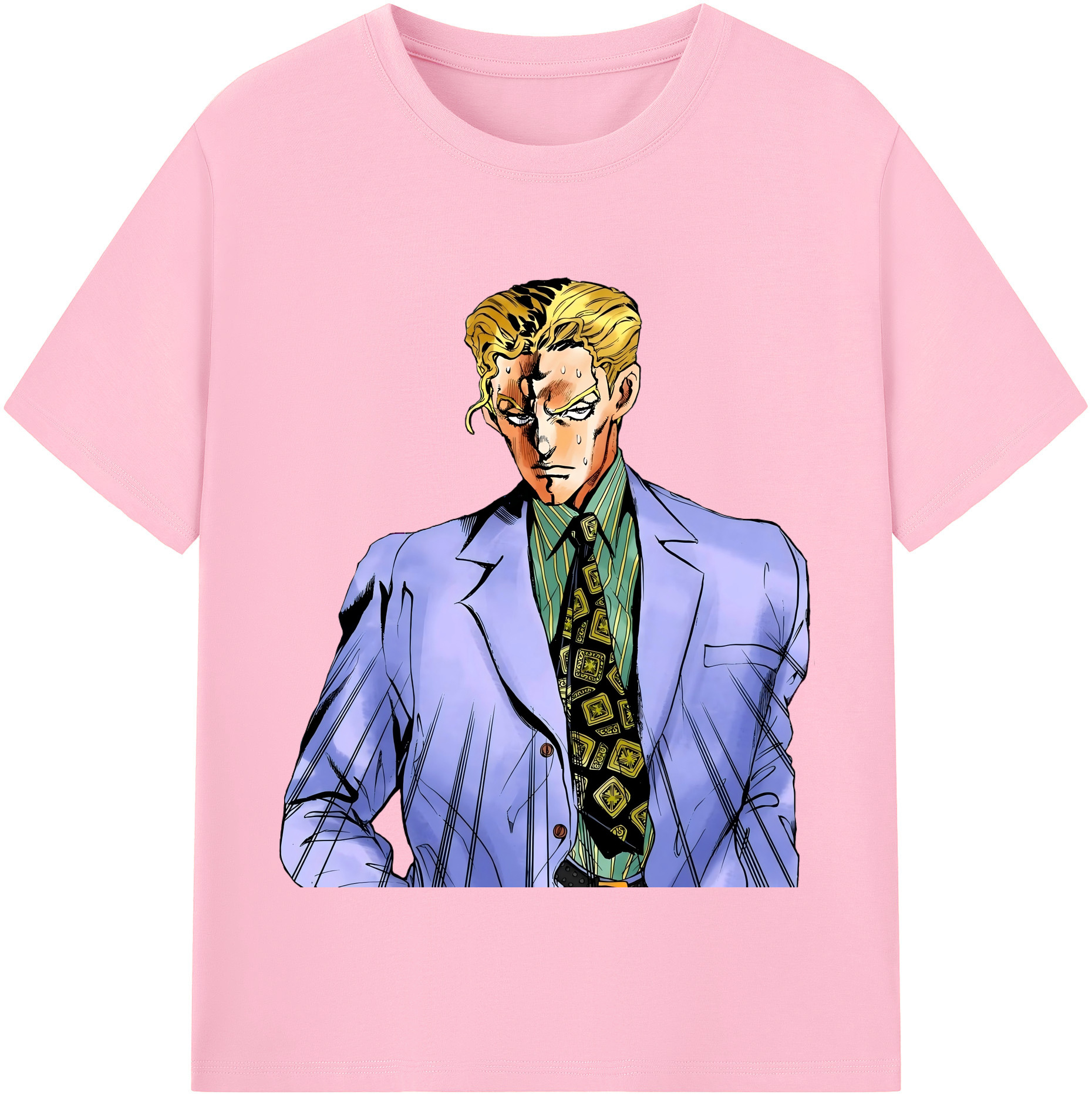 （画像用） ジョジョの奇妙な冒険 きら よしかげ JoJo's Bizarre Adventure Kira Yoshikage 綿100％半袖Tシャツ（フロントプリント）