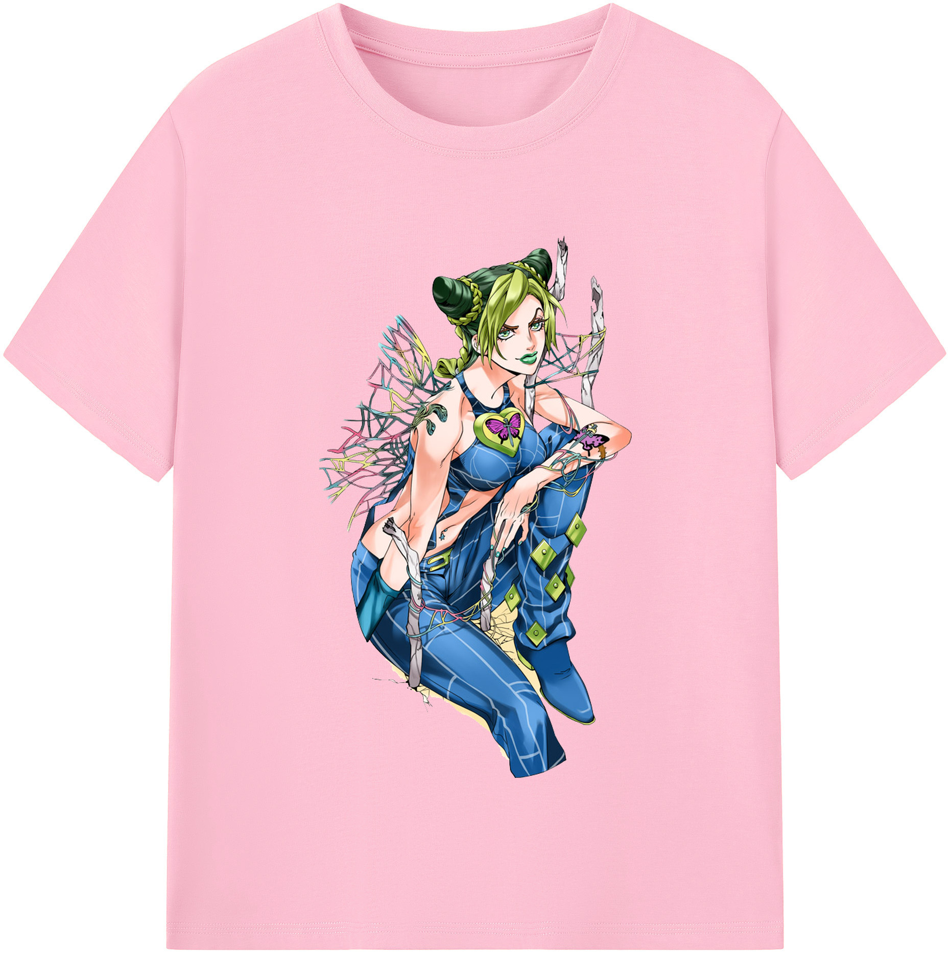 （画像用） "ジョジョの奇妙な冒険 くうじょう ジョリーン JoJo's Bizarre Adventure Jolyne Cujoh " 綿100％半袖Tシャツ（フロントプリント）