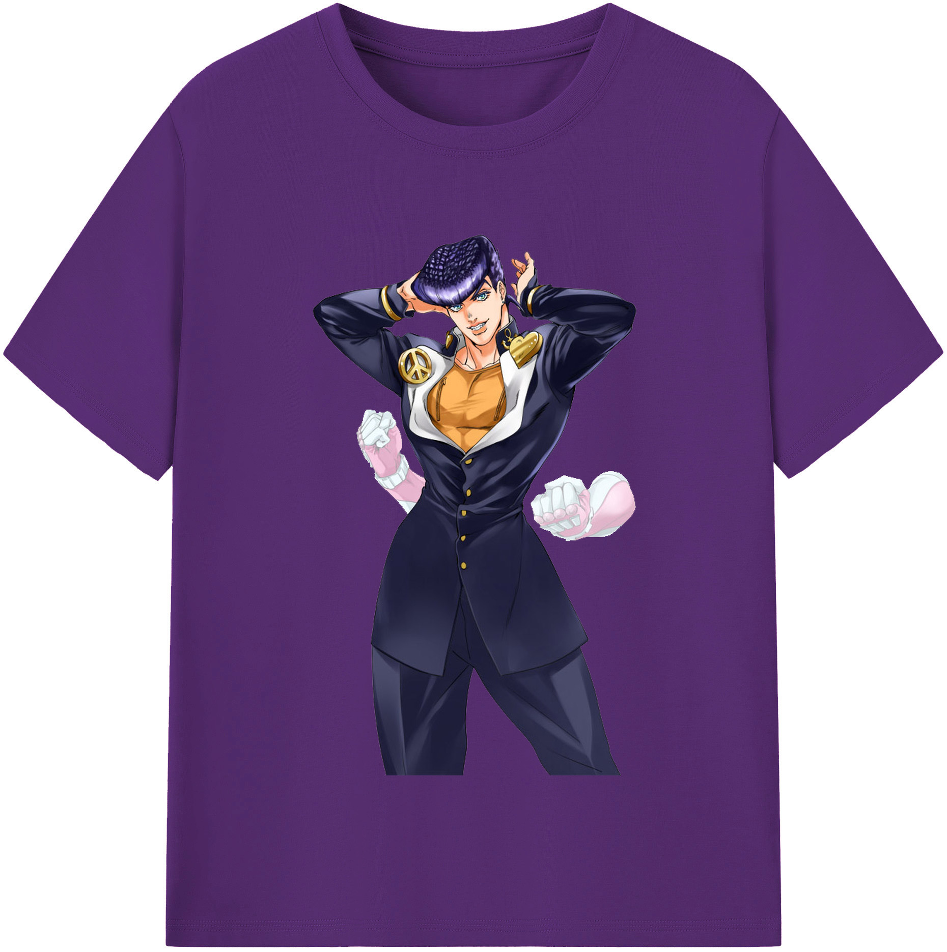 （画像用） ジョジョの奇妙な冒険 ひがしかた じょうすけ JoJo's Bizarre Adventure Higashikata Josuke 綿100％半袖Tシャツ（フロントプリント）