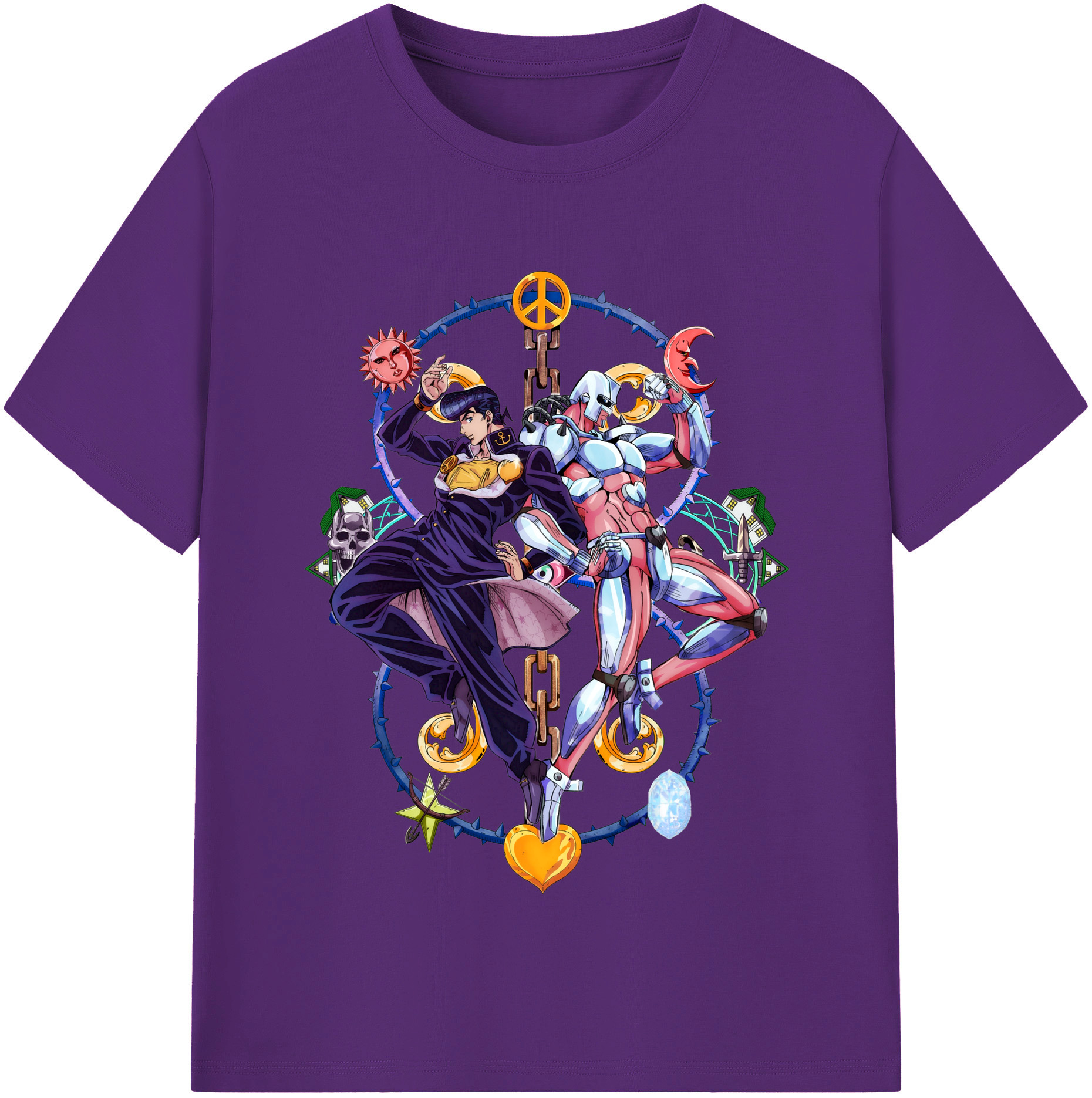 （画像用） ジョジョの奇妙な冒険 ひがしかた じょうすけ JoJo's Bizarre Adventure Higashikata Josuke 綿100％半袖Tシャツ（フロントプリント）