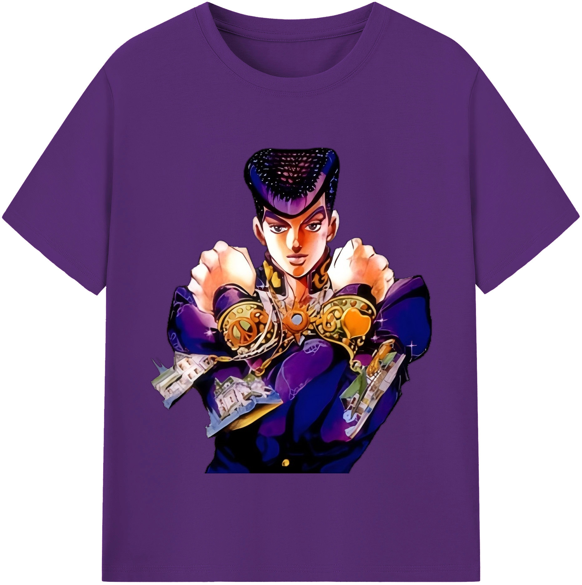 （画像用） ジョジョの奇妙な冒険 ひがしかた じょうすけ JoJo's Bizarre Adventure Higashikata Josuke 綿100％半袖Tシャツ（フロントプリント）