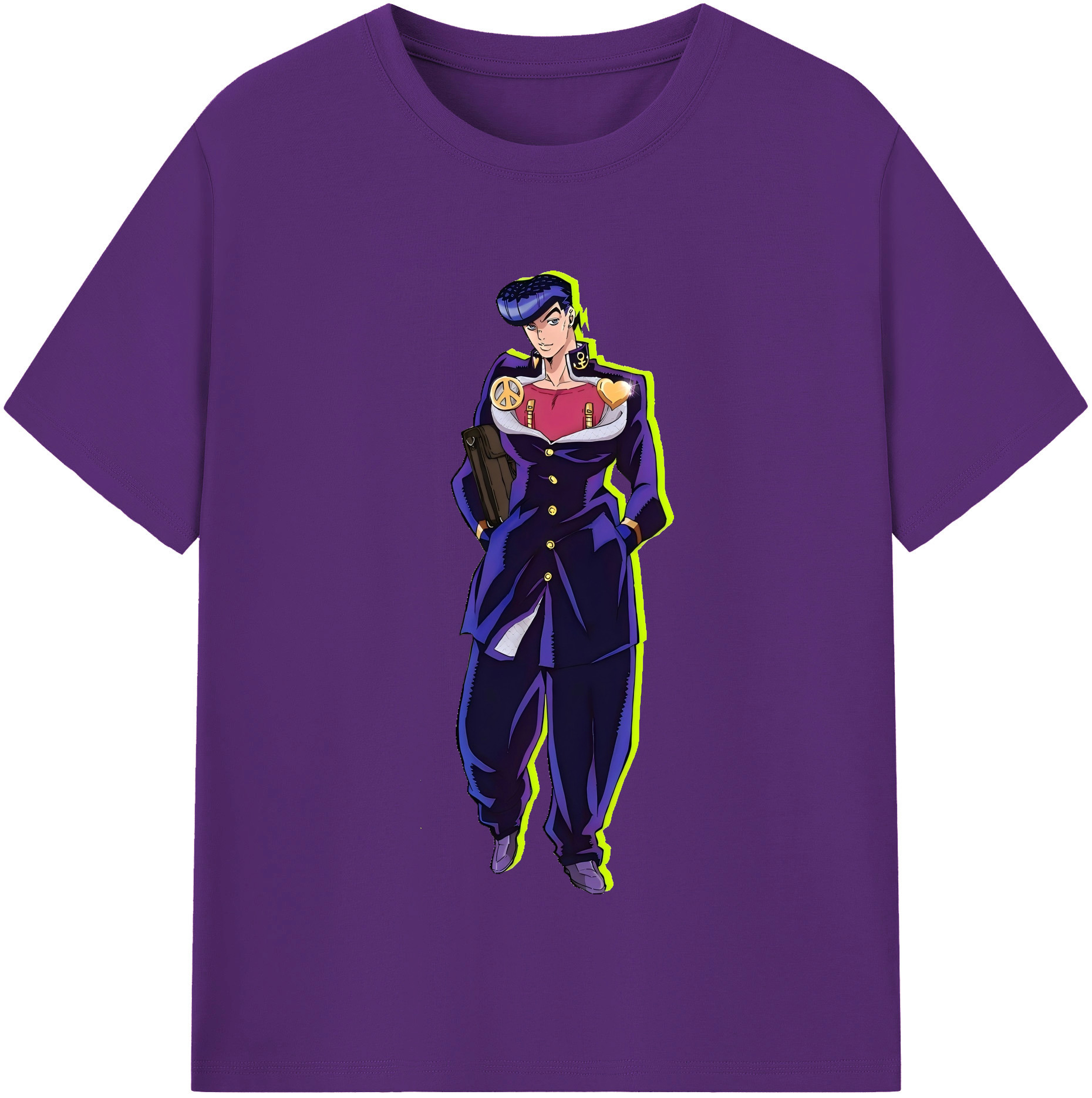 （画像用） ジョジョの奇妙な冒険 ひがしかた じょうすけ JoJo's Bizarre Adventure Higashikata Josuke 綿100％半袖Tシャツ（フロントプリント）