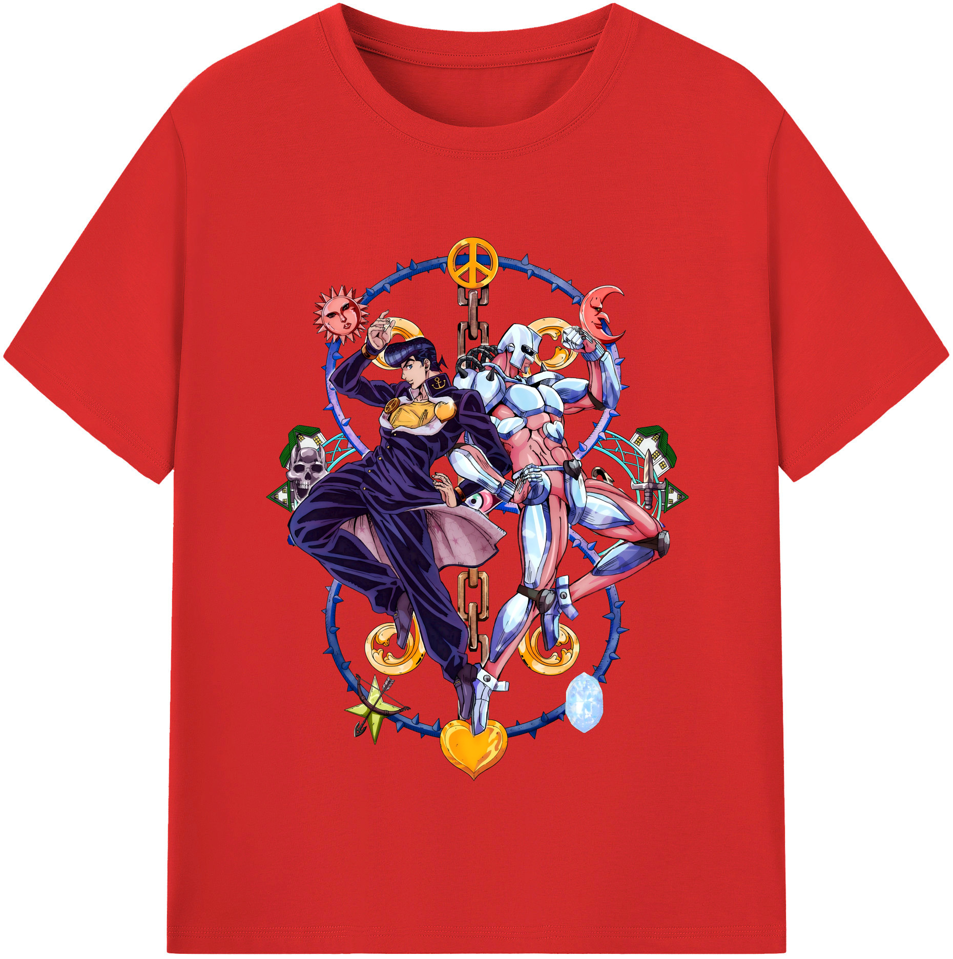 （画像用） ジョジョの奇妙な冒険 ひがしかた じょうすけ JoJo's Bizarre Adventure Higashikata Josuke 綿100％半袖Tシャツ（フロントプリント）