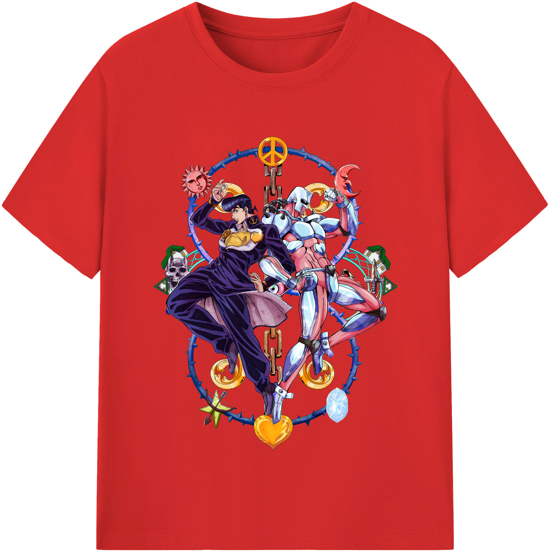 （画像用） ジョジョの奇妙な冒険 ひがしかた じょうすけ JoJo's Bizarre Adventure Higashikata Josuke 綿100％半袖Tシャツ（フロントプリント）