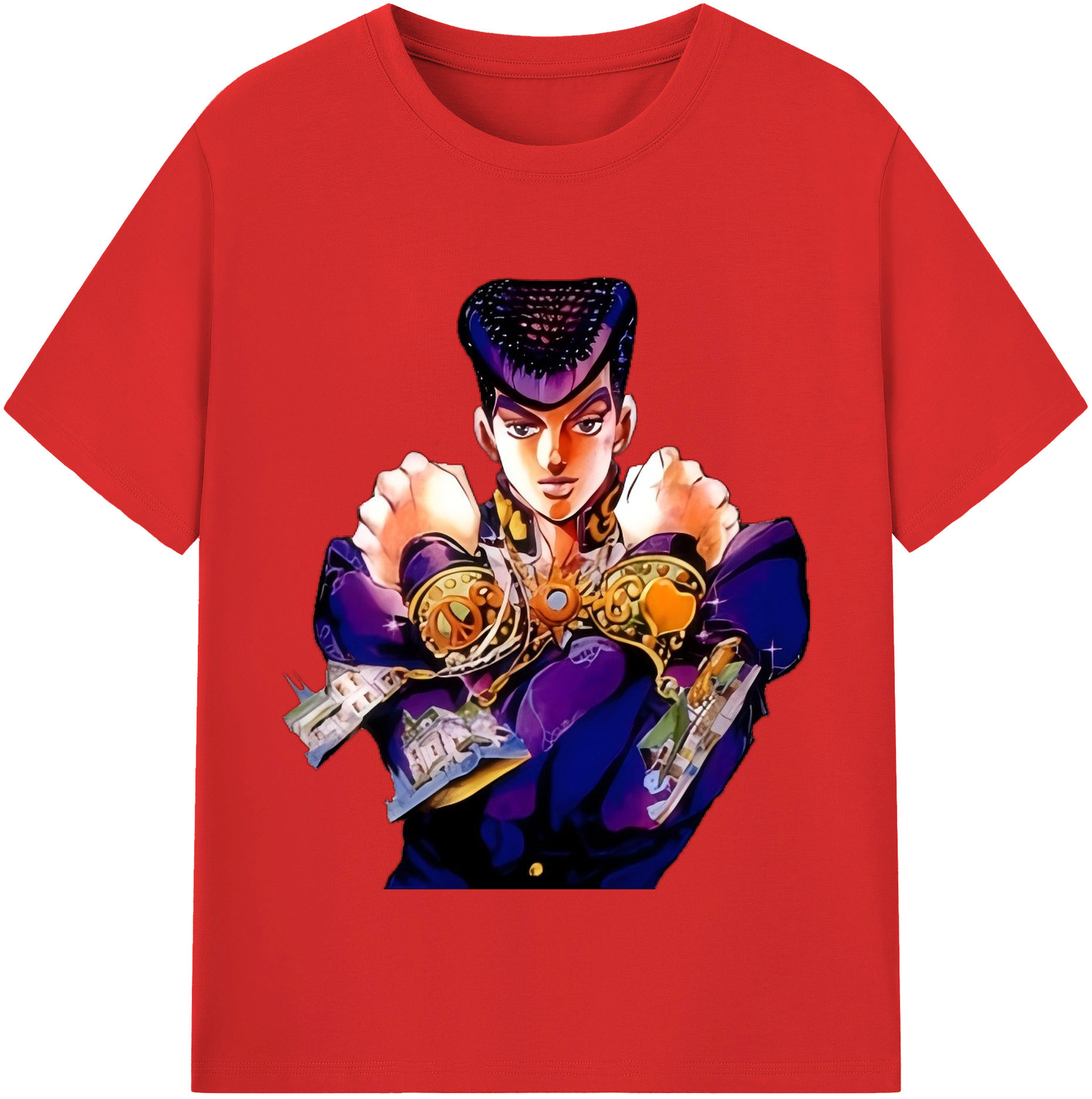 （画像用） ジョジョの奇妙な冒険 ひがしかた じょうすけ JoJo's Bizarre Adventure Higashikata Josuke 綿100％半袖Tシャツ（フロントプリント）