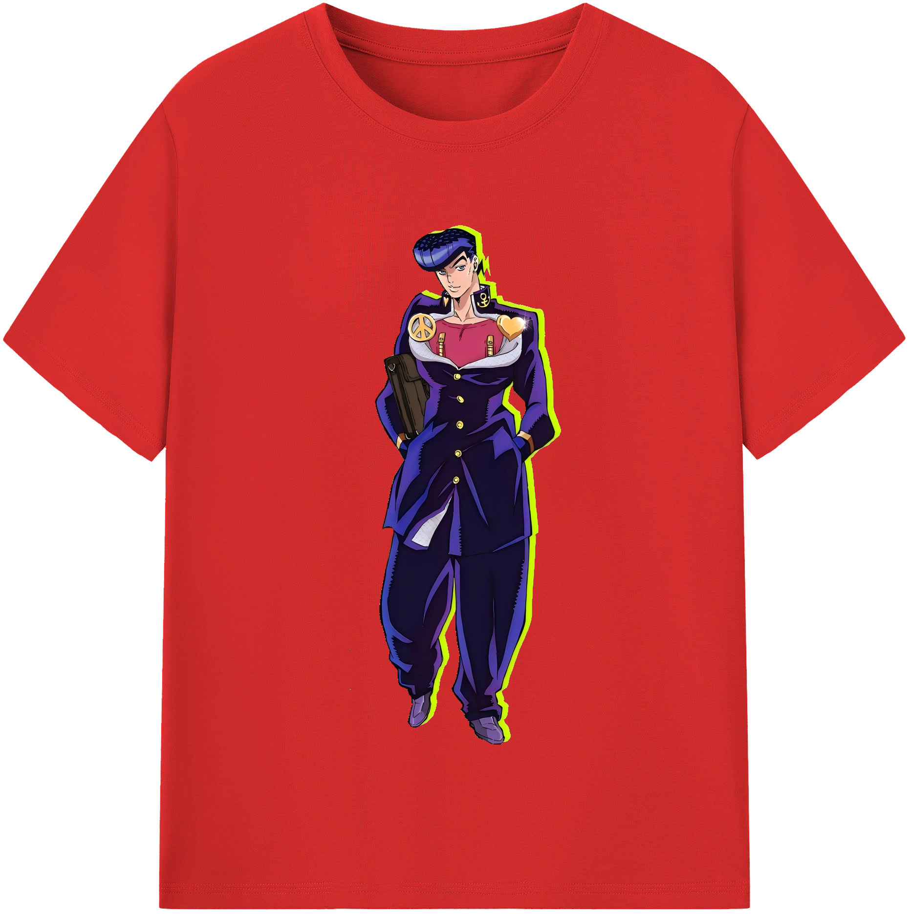 （画像用） ジョジョの奇妙な冒険 ひがしかた じょうすけ JoJo's Bizarre Adventure Higashikata Josuke 綿100％半袖Tシャツ（フロントプリント）