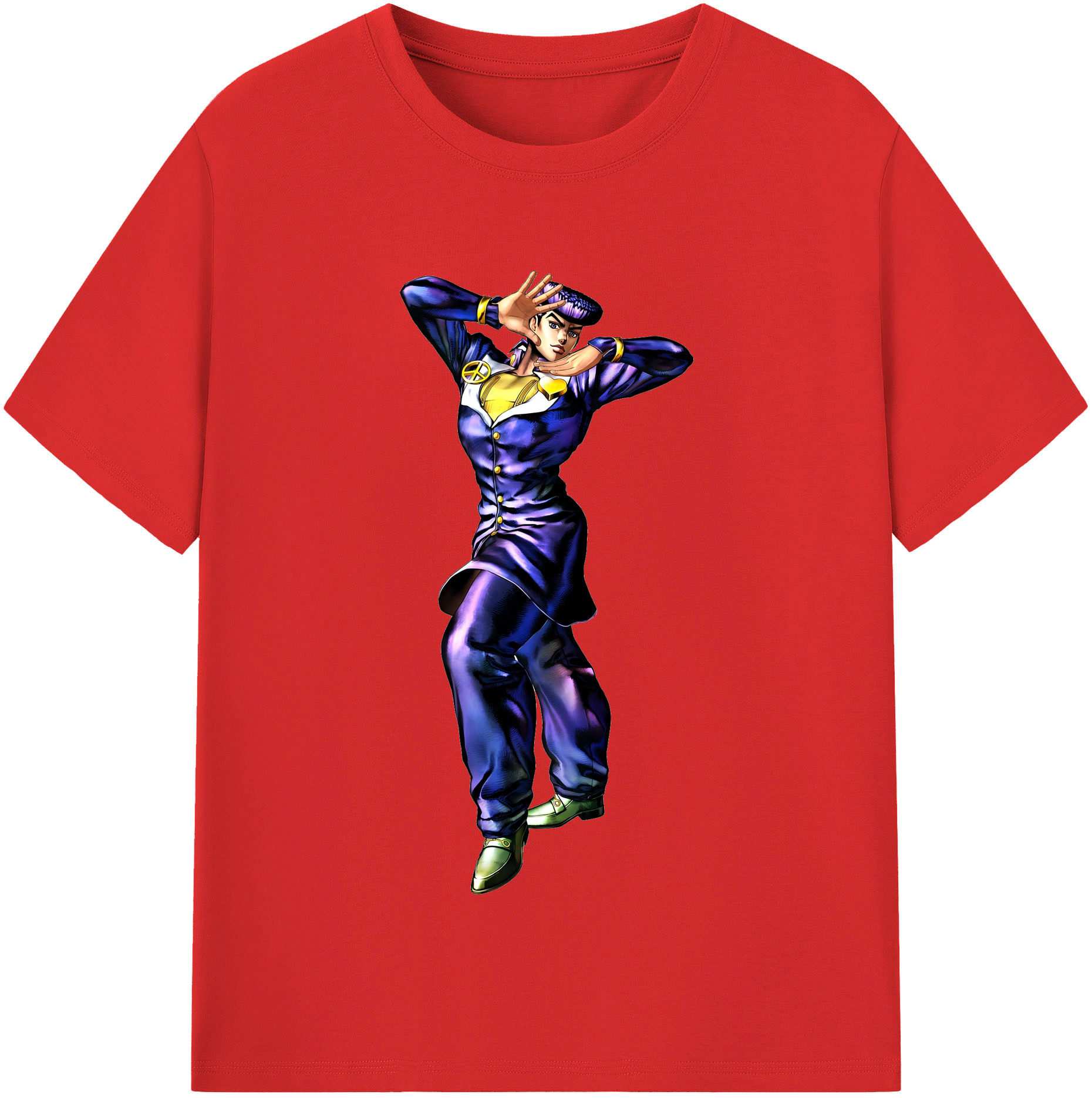 （画像用） ジョジョの奇妙な冒険 ひがしかた じょうすけ JoJo's Bizarre Adventure Higashikata Josuke 綿100％半袖Tシャツ（フロントプリント）