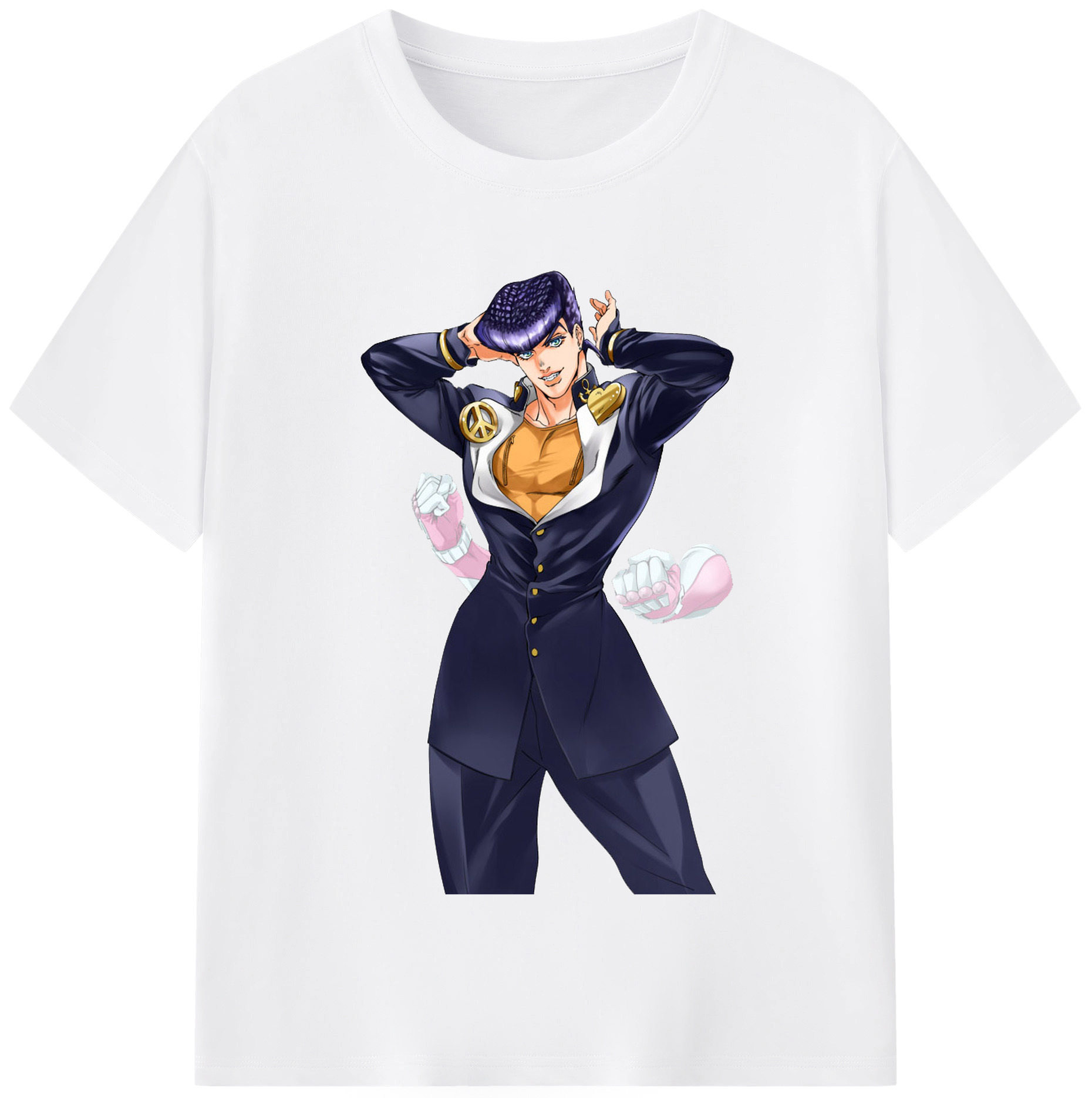 （画像用） ジョジョの奇妙な冒険 ひがしかた じょうすけ JoJo's Bizarre Adventure Higashikata Josuke 綿100％半袖Tシャツ（フロントプリント）