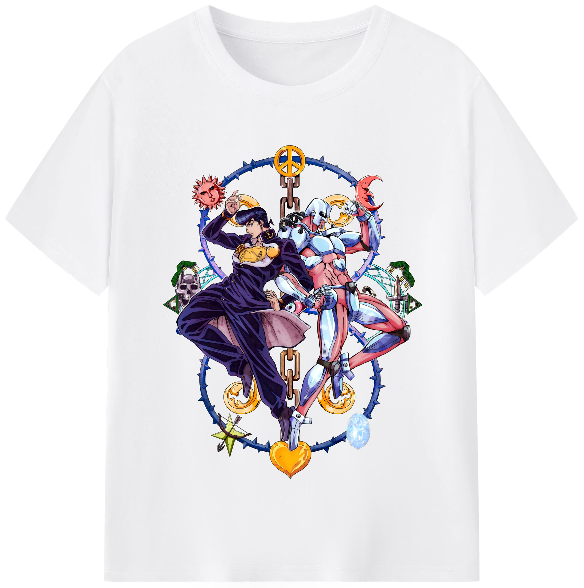 （画像用） ジョジョの奇妙な冒険 ひがしかた じょうすけ JoJo's Bizarre Adventure Higashikata Josuke 綿100％半袖Tシャツ（フロントプリント）