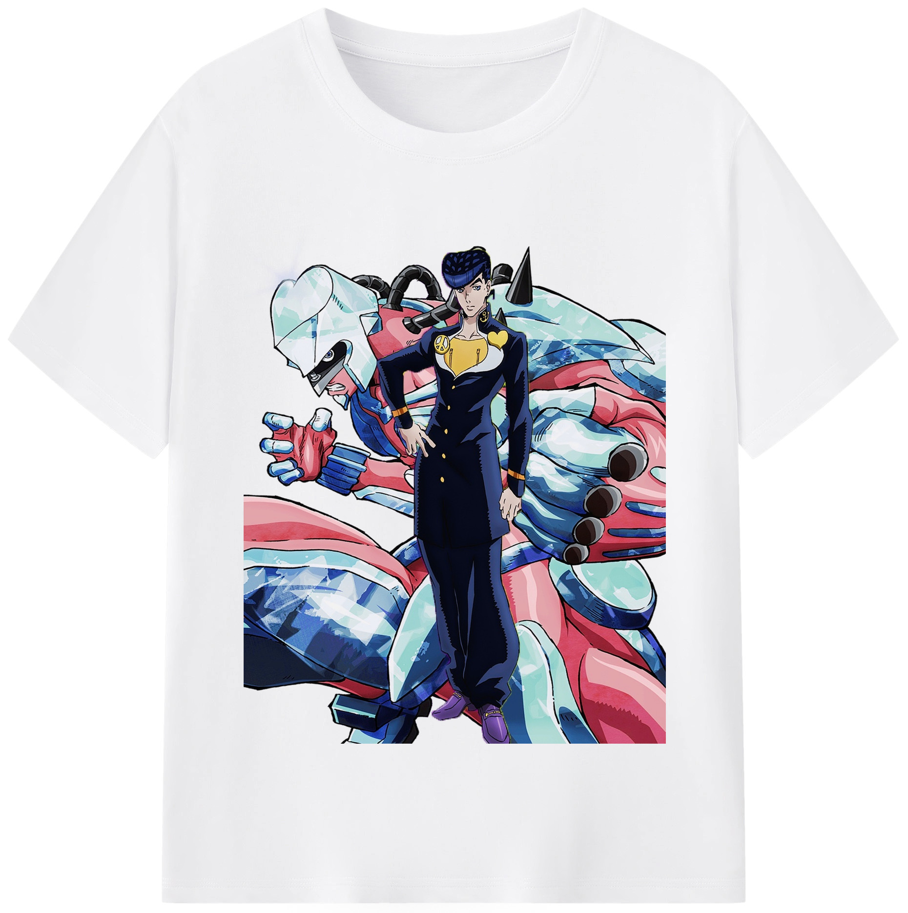 （画像用） ジョジョの奇妙な冒険 ひがしかた じょうすけ JoJo's Bizarre Adventure Higashikata Josuke 綿100％半袖Tシャツ（フロントプリント）