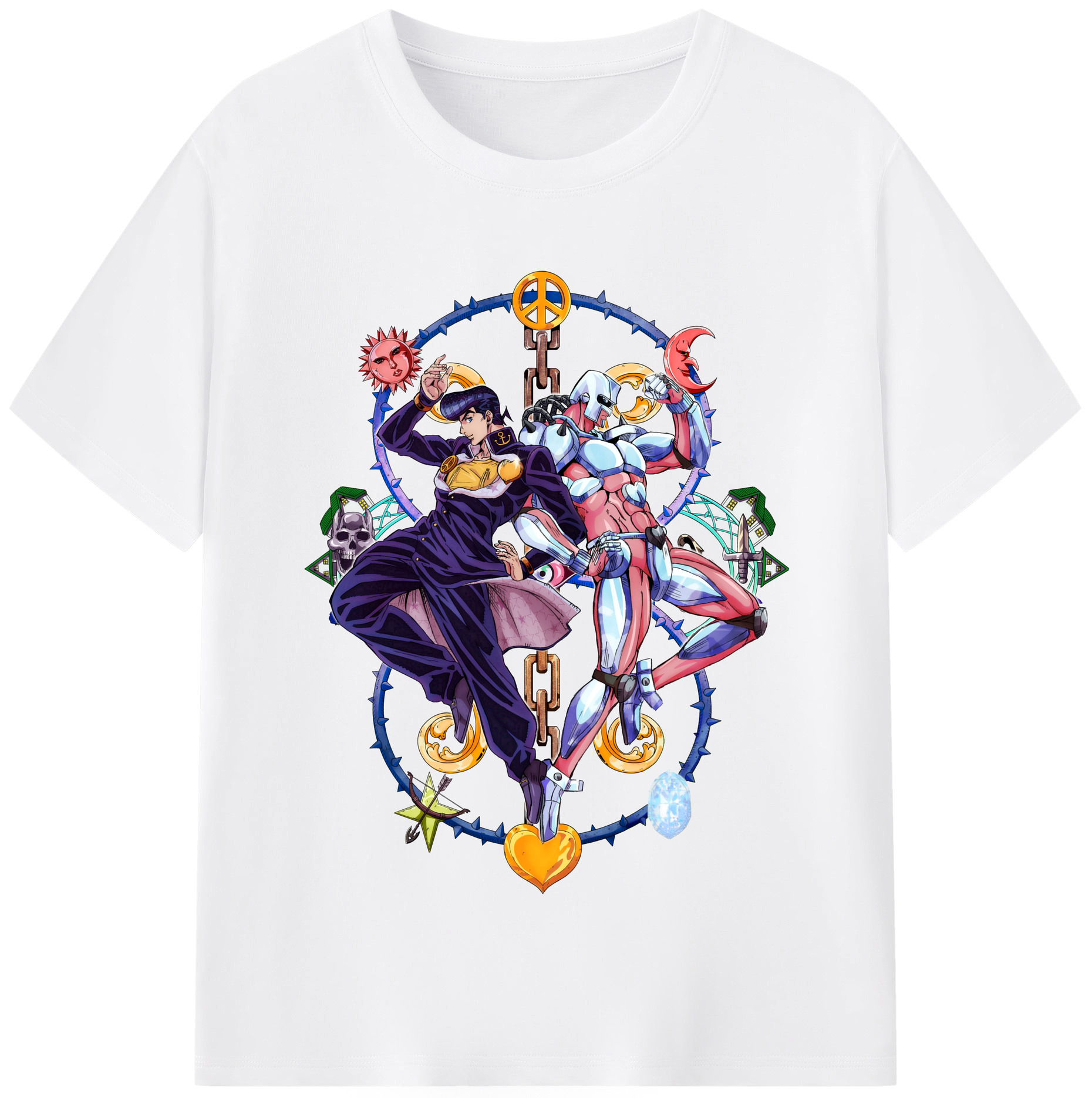 （画像用） ジョジョの奇妙な冒険 ひがしかた じょうすけ JoJo's Bizarre Adventure Higashikata Josuke 綿100％半袖Tシャツ（フロントプリント）