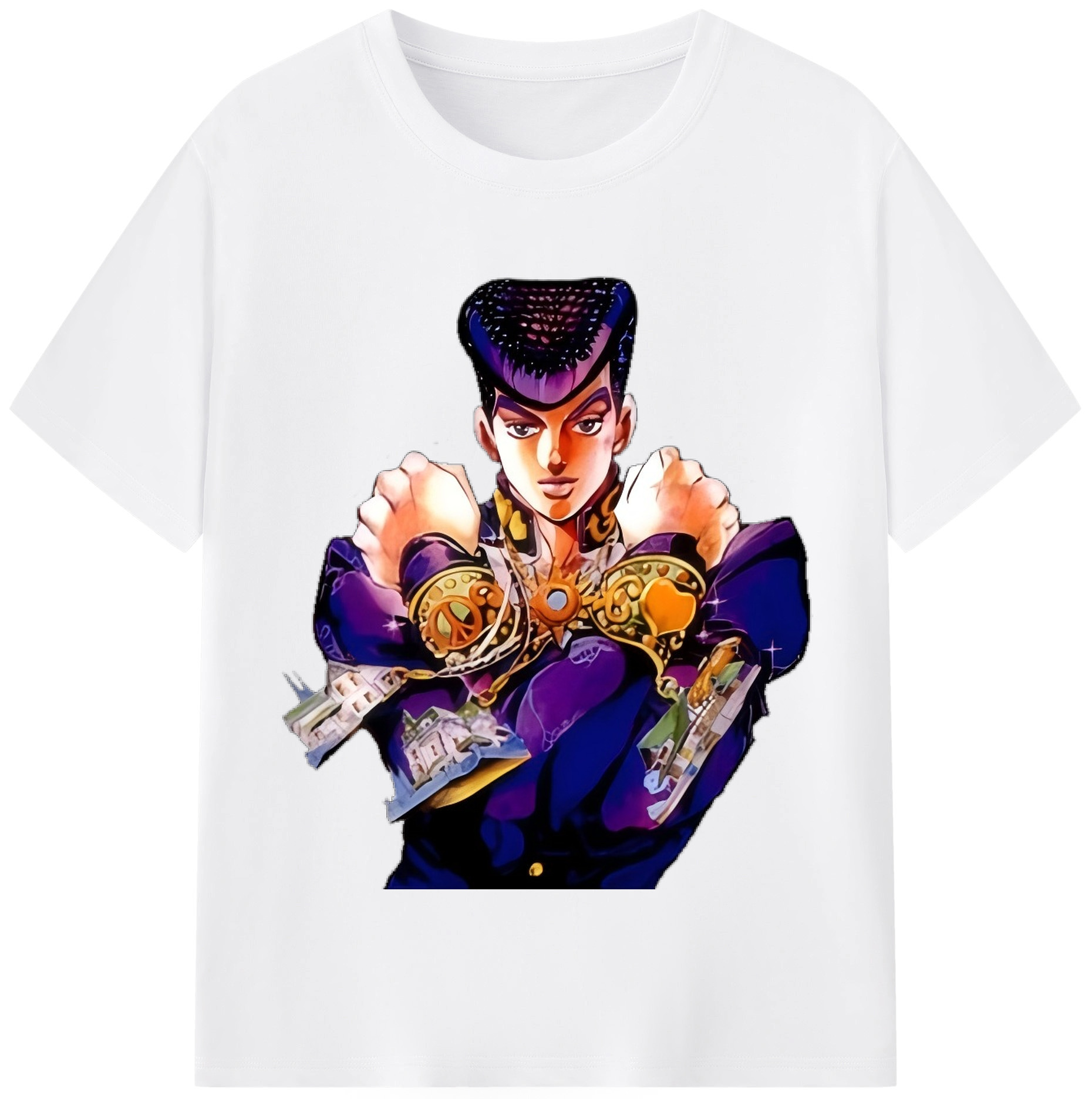 （画像用） ジョジョの奇妙な冒険 ひがしかた じょうすけ JoJo's Bizarre Adventure Higashikata Josuke 綿100％半袖Tシャツ（フロントプリント）