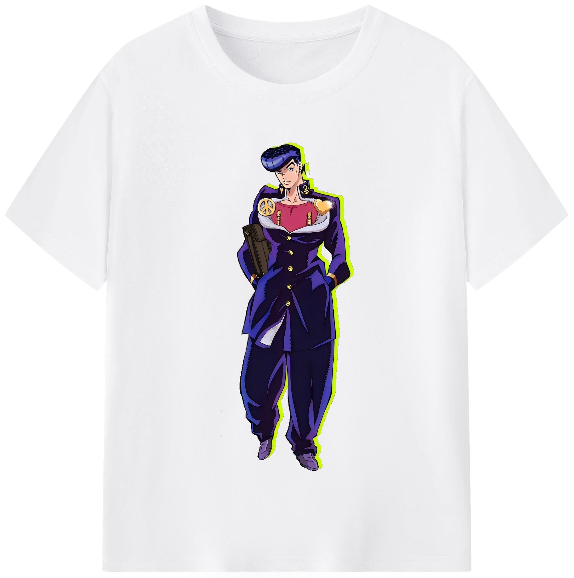（画像用） ジョジョの奇妙な冒険 ひがしかた じょうすけ JoJo's Bizarre Adventure Higashikata Josuke 綿100％半袖Tシャツ（フロントプリント）