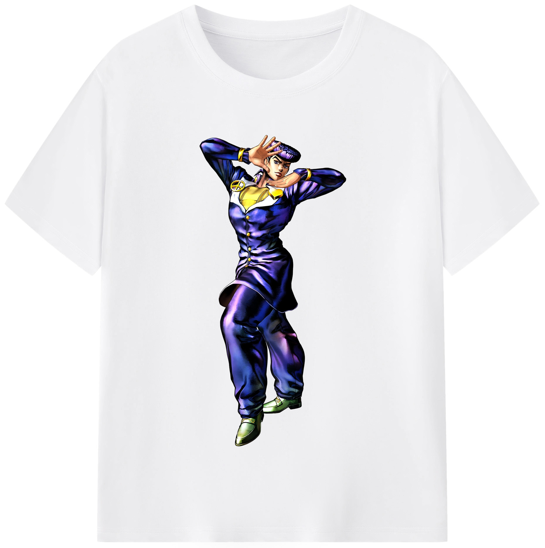（画像用） ジョジョの奇妙な冒険 ひがしかた じょうすけ JoJo's Bizarre Adventure Higashikata Josuke 綿100％半袖Tシャツ（フロントプリント）