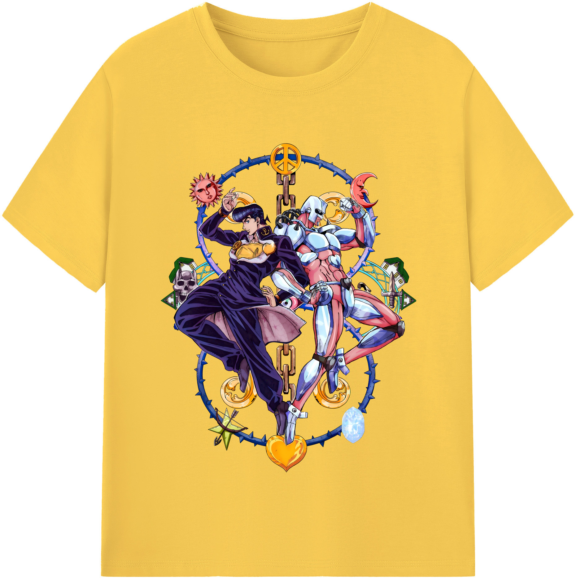 （画像用） ジョジョの奇妙な冒険 ひがしかた じょうすけ JoJo's Bizarre Adventure Higashikata Josuke 綿100％半袖Tシャツ（フロントプリント）