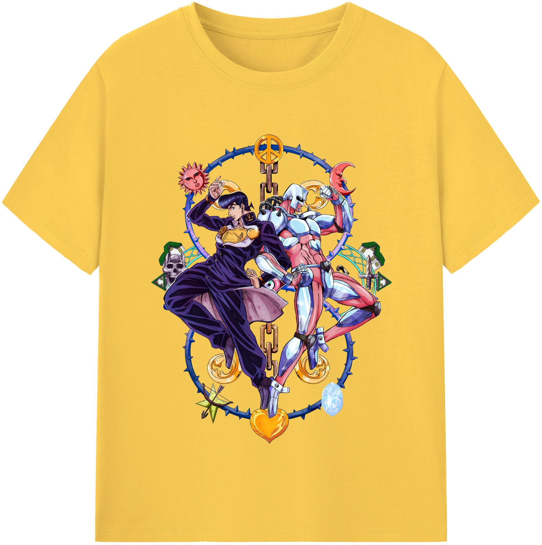 （画像用） ジョジョの奇妙な冒険 ひがしかた じょうすけ JoJo's Bizarre Adventure Higashikata Josuke 綿100％半袖Tシャツ（フロントプリント）