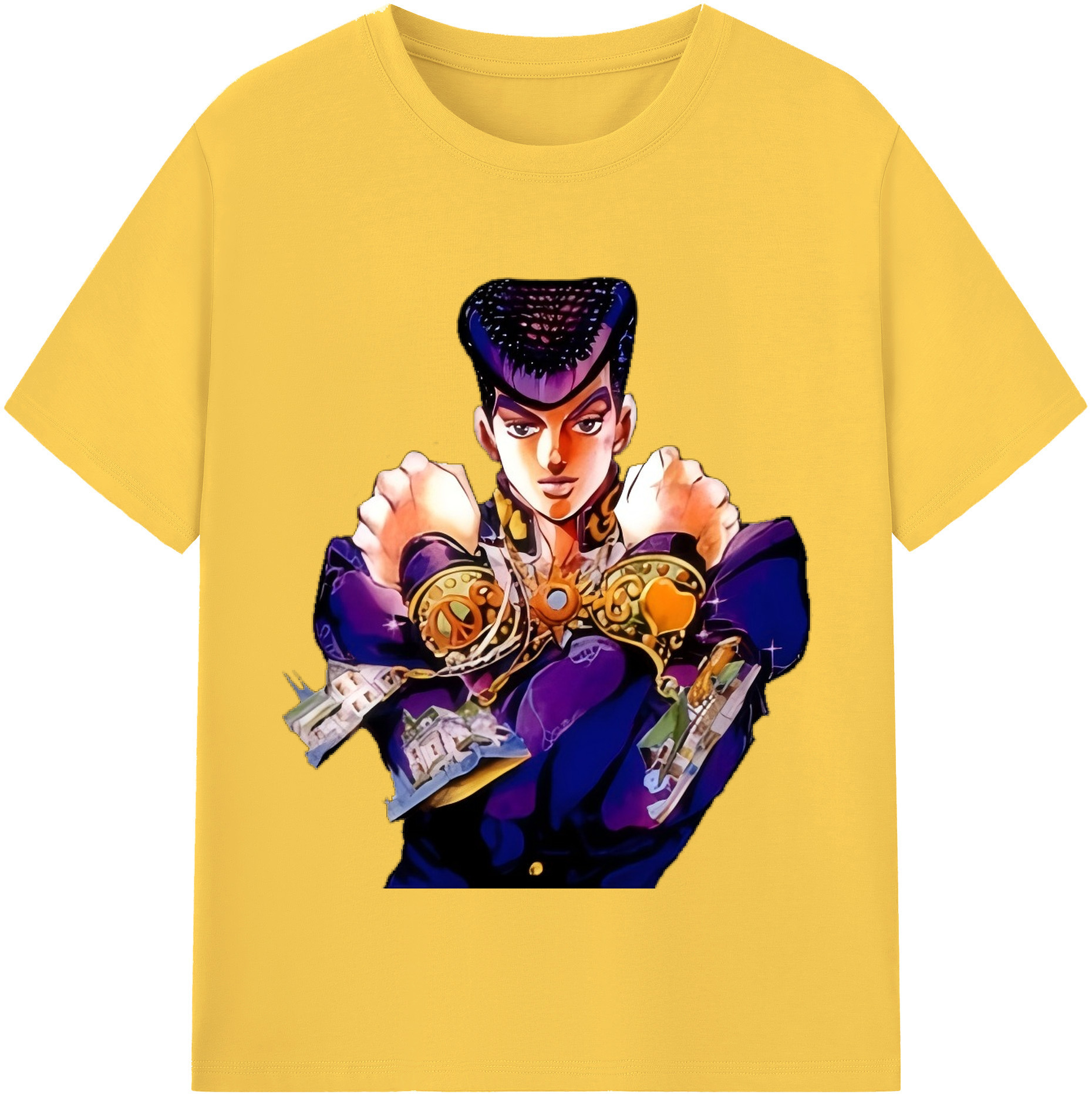 （画像用） ジョジョの奇妙な冒険 ひがしかた じょうすけ JoJo's Bizarre Adventure Higashikata Josuke 綿100％半袖Tシャツ（フロントプリント）
