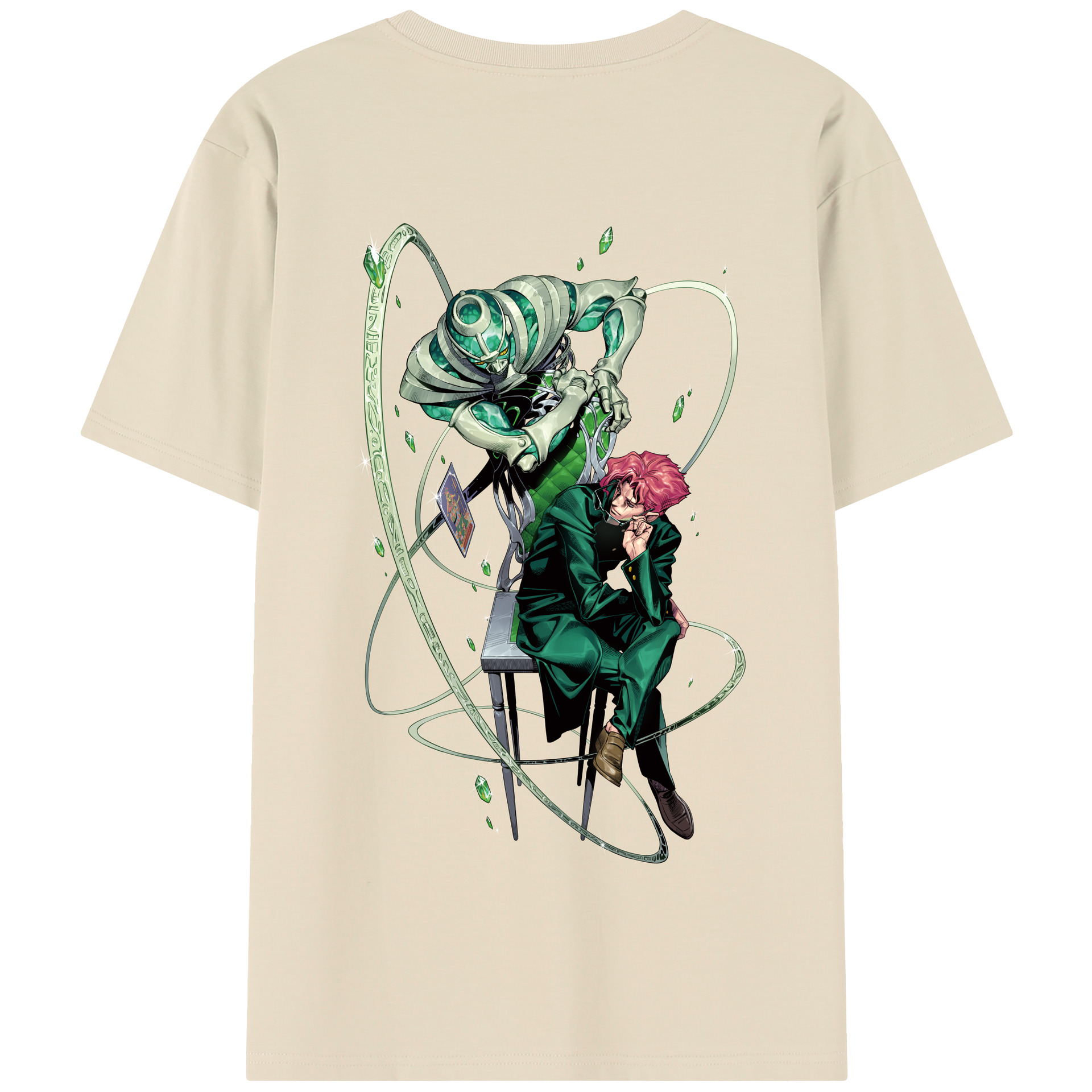（画像用） ジョジョの奇妙な冒険 花京院 典明（かきょういん のりあき） JoJo's Bizarre Adventure Kakyoin Noriaki 綿100％半袖Tシャツ（背面プリント）