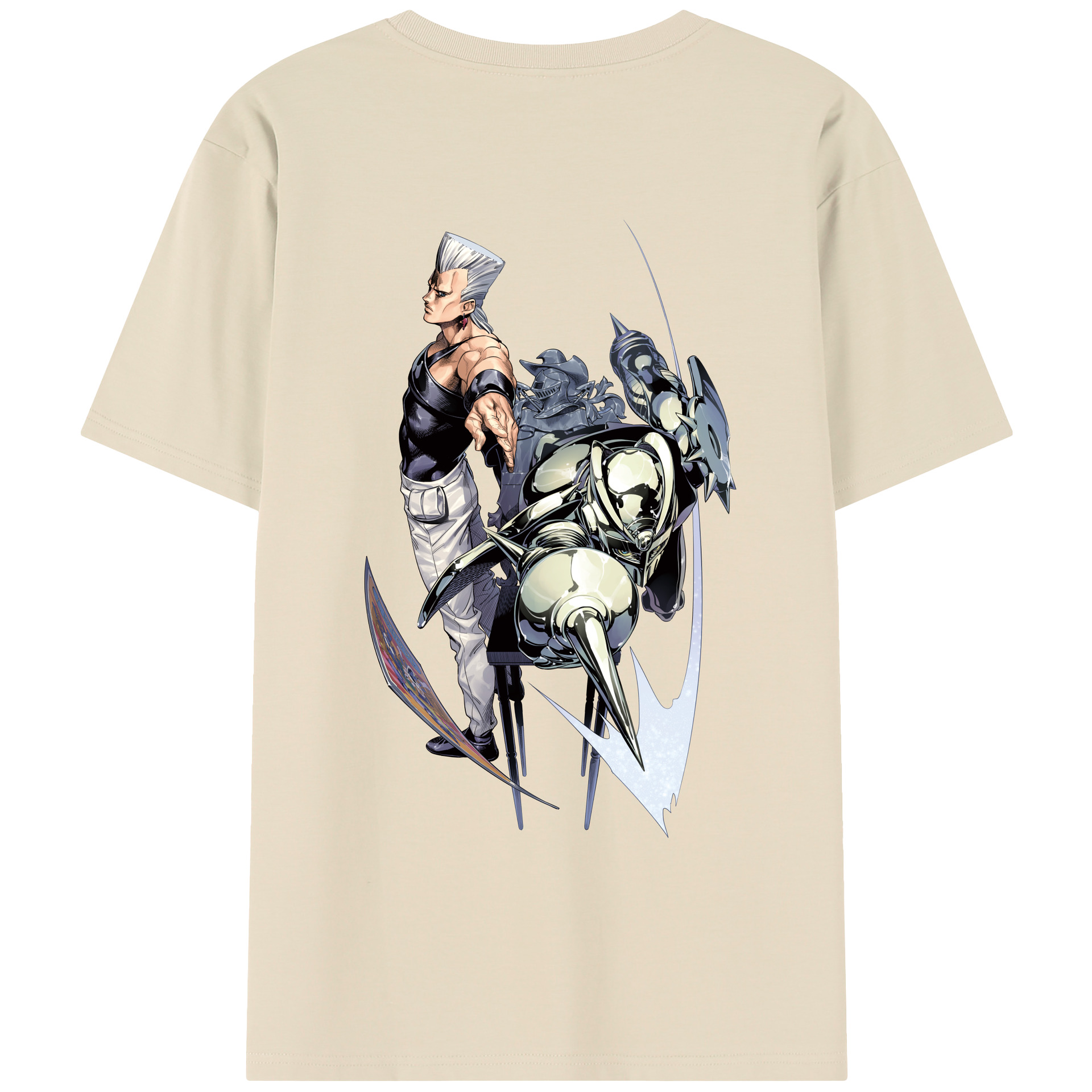 （画像用） ジョジョの奇妙な冒険 ジャン＝ピエール?ポルナレフ JoJo's Bizarre Adventure Jan Pierre Polnareff 綿100％半袖Tシャツ（背面プリント）