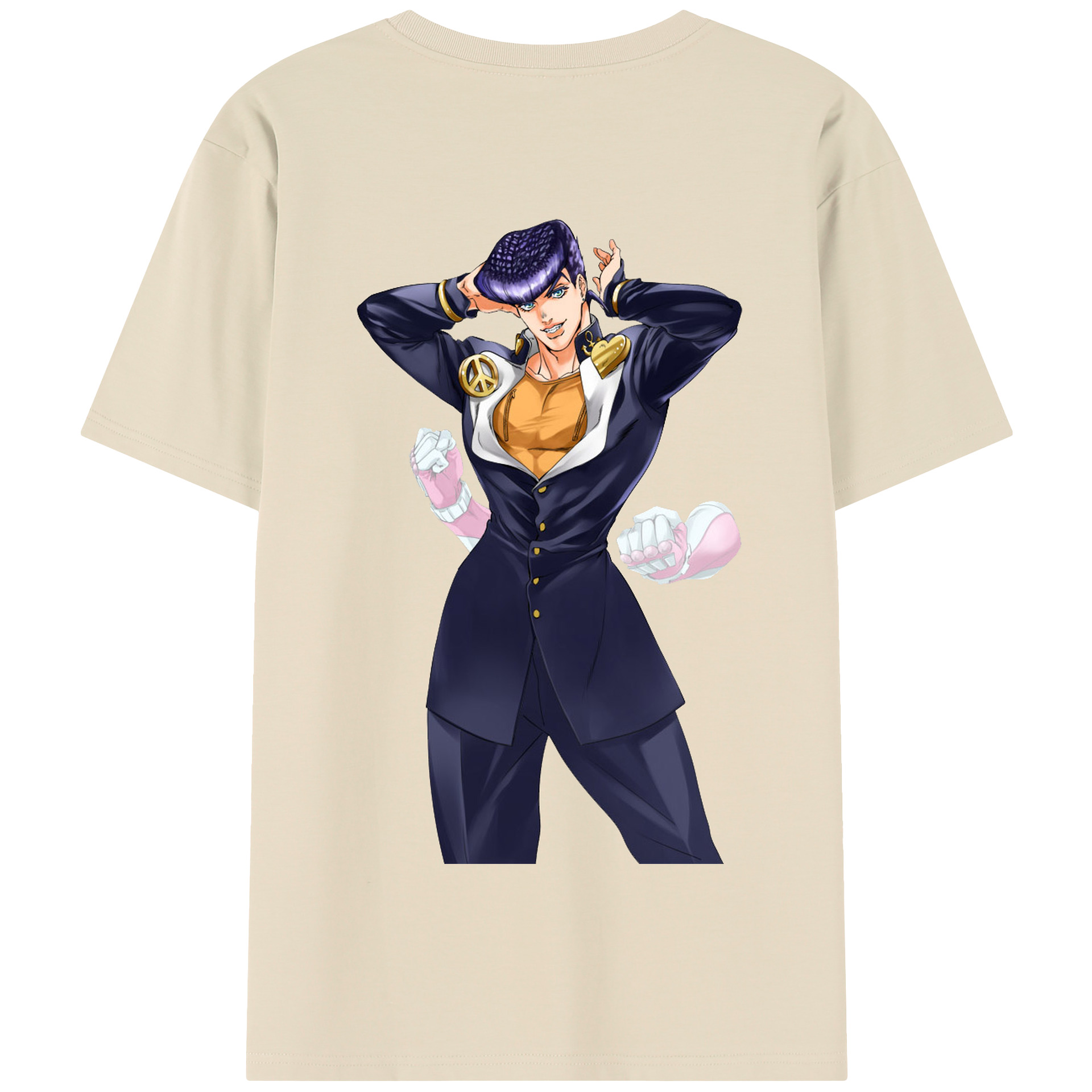 （画像用） ジョジョの奇妙な冒険 ひがしかた じょうすけ JoJo's Bizarre Adventure Higashikata Josuke 綿100％半袖Tシャツ（背面プリント）