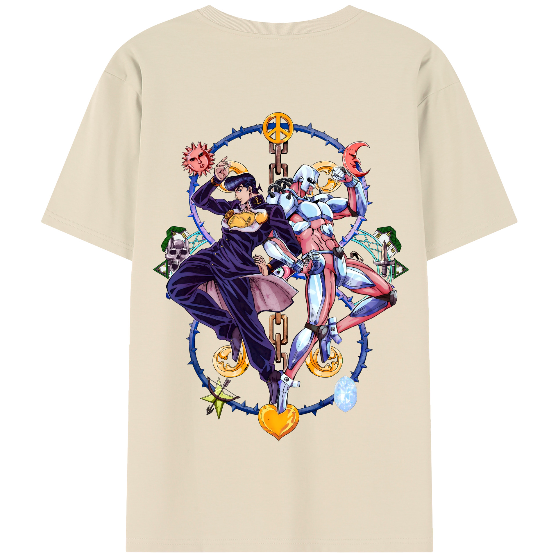 （画像用） ジョジョの奇妙な冒険 ひがしかた じょうすけ JoJo's Bizarre Adventure Higashikata Josuke 綿100％半袖Tシャツ（背面プリント）