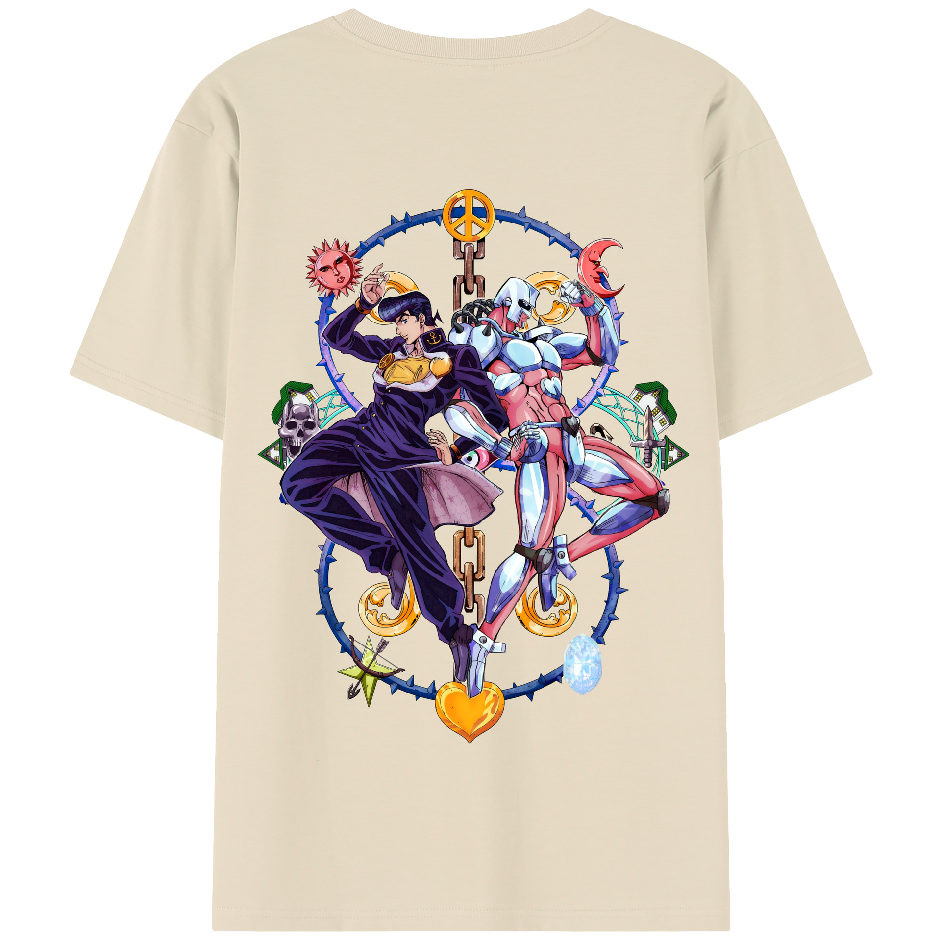 （画像用） ジョジョの奇妙な冒険 ひがしかた じょうすけ JoJo's Bizarre Adventure Higashikata Josuke 綿100％半袖Tシャツ（背面プリント）
