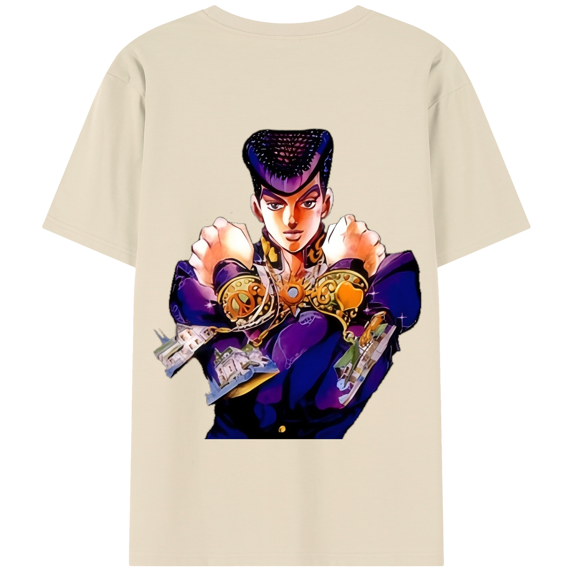 （画像用） ジョジョの奇妙な冒険 ひがしかた じょうすけ JoJo's Bizarre Adventure Higashikata Josuke 綿100％半袖Tシャツ（背面プリント）