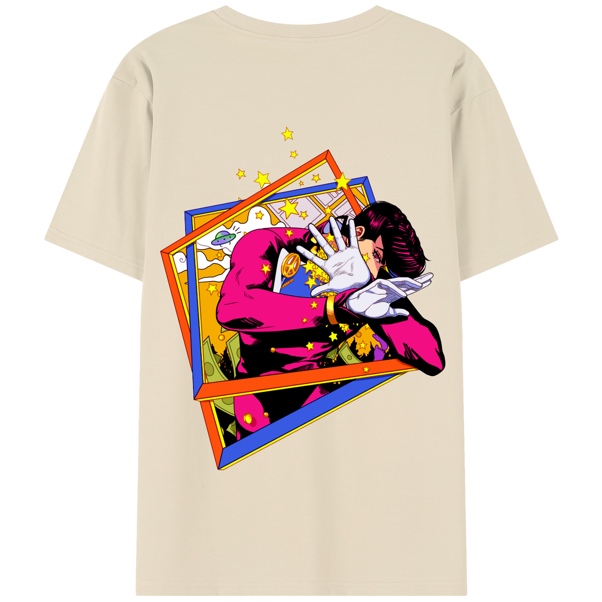 （画像用） ジョジョの奇妙な冒険 ひがしかた じょうすけ JoJo's Bizarre Adventure Higashikata Josuke 綿100％半袖Tシャツ（背面プリント）