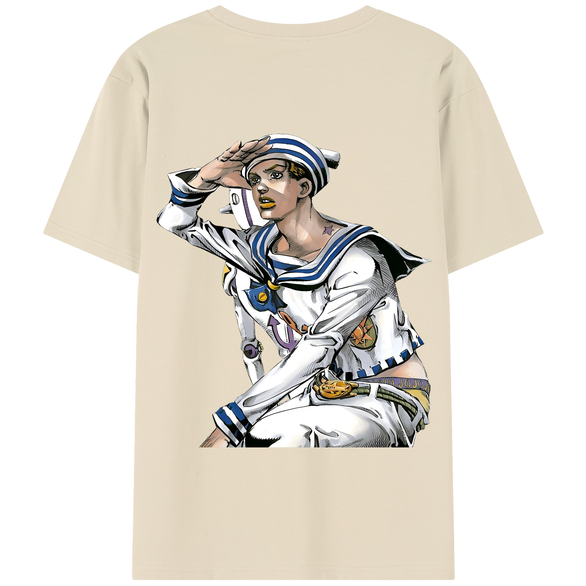 （画像用） ジョジョの奇妙な冒険 東方定助 JoJo's Bizarre Adventure Higashikata Josuke 綿100％半袖Tシャツ（背面プリント）