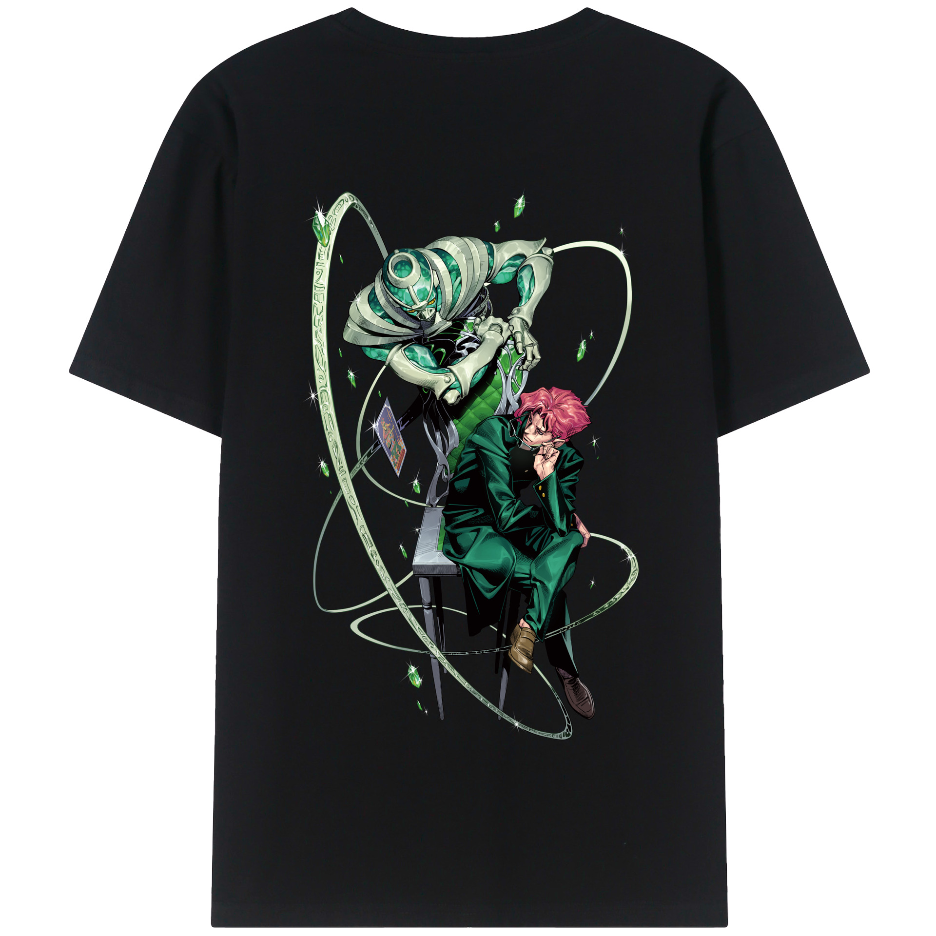 （画像用） ジョジョの奇妙な冒険 花京院 典明（かきょういん のりあき） JoJo's Bizarre Adventure Kakyoin Noriaki 綿100％半袖Tシャツ（背面プリント）