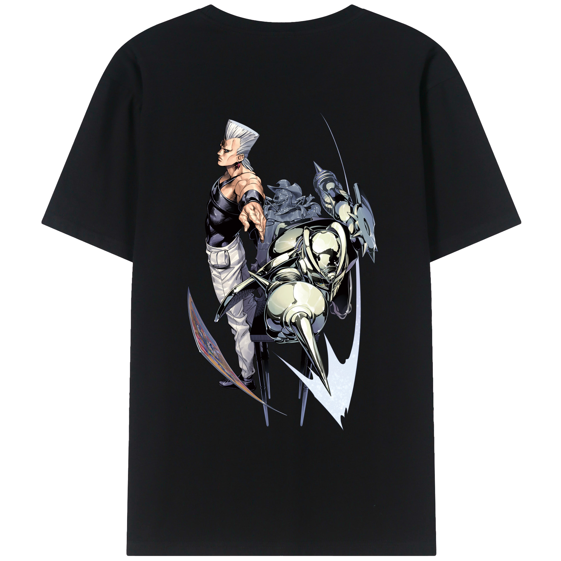 （画像用） ジョジョの奇妙な冒険 ジャン＝ピエール?ポルナレフ JoJo's Bizarre Adventure Jan Pierre Polnareff 綿100％半袖Tシャツ（背面プリント）