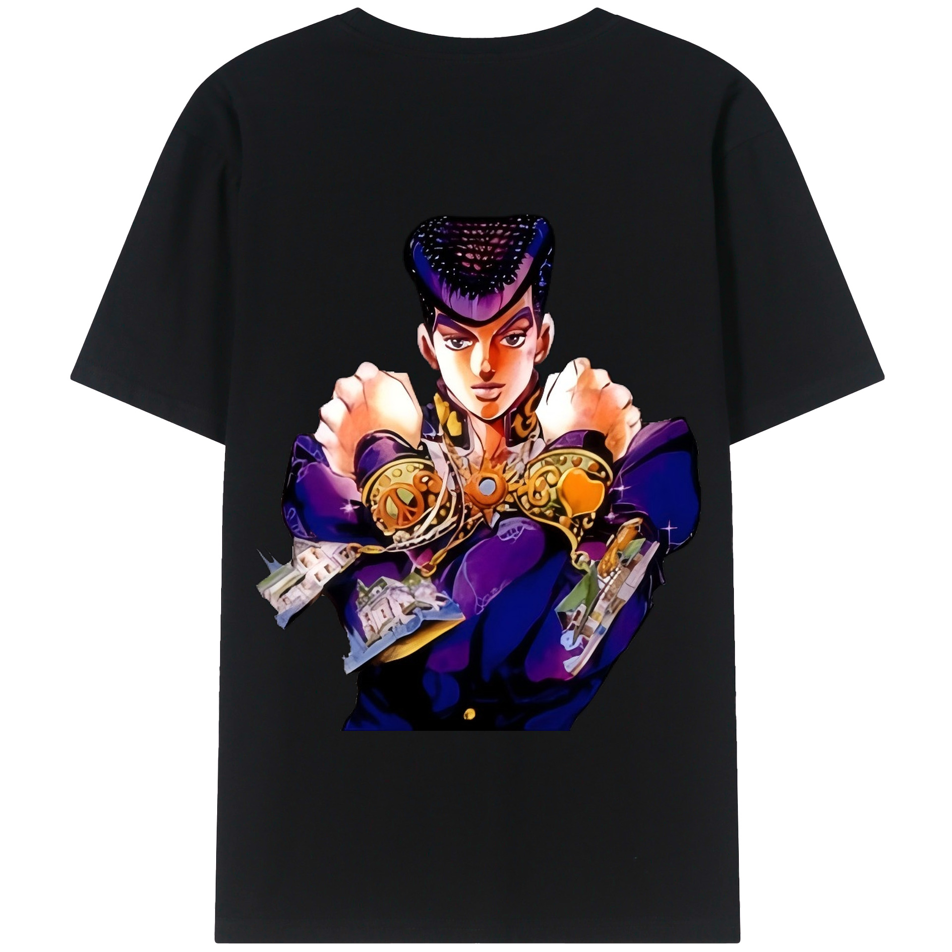 （画像用） ジョジョの奇妙な冒険 ひがしかた じょうすけ JoJo's Bizarre Adventure Higashikata Josuke 綿100％半袖Tシャツ（背面プリント）