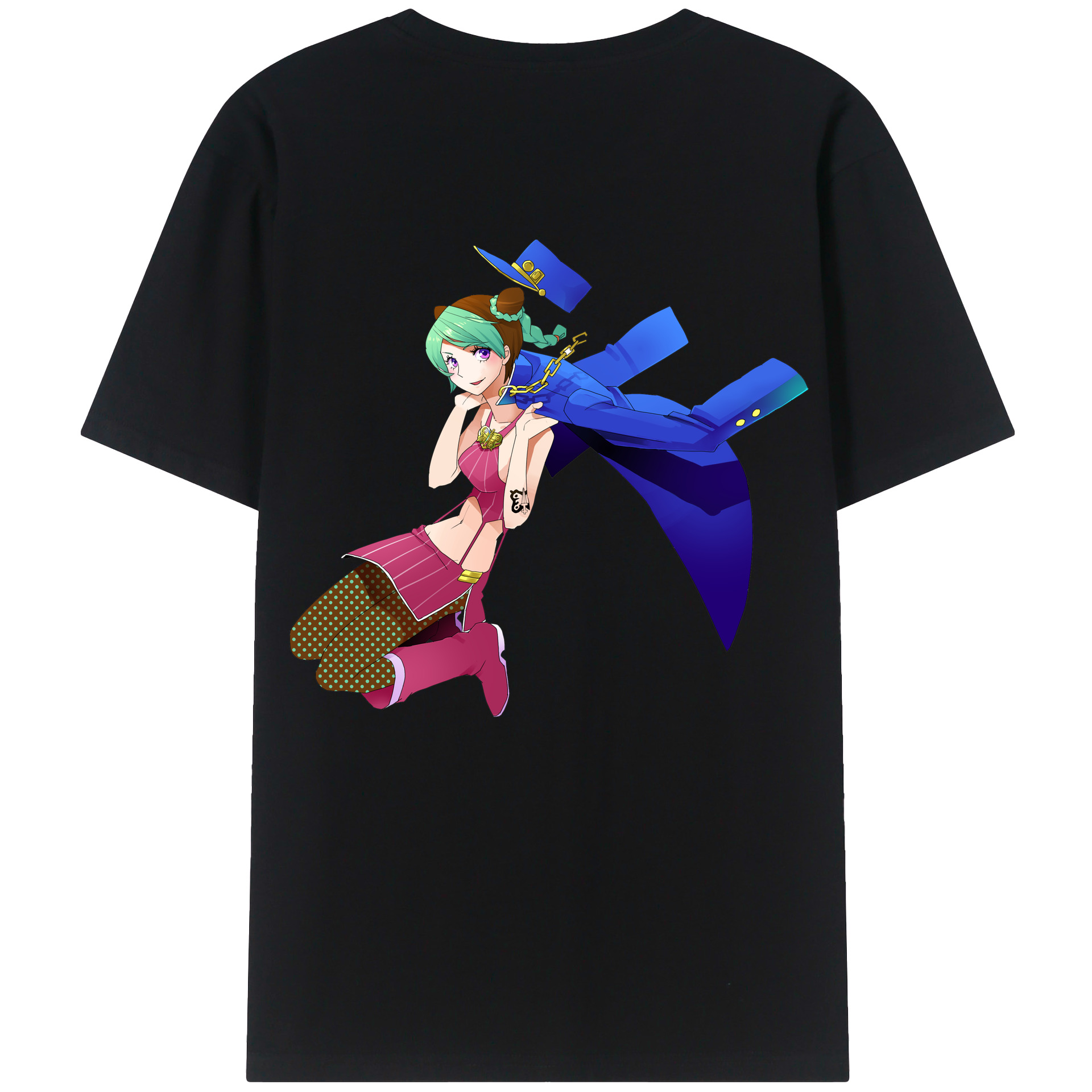 （画像用） "ジョジョの奇妙な冒険 くうじょう ジョリーン JoJo's Bizarre Adventure Jolyne Cujoh " 綿100％半袖Tシャツ（背面プリント）