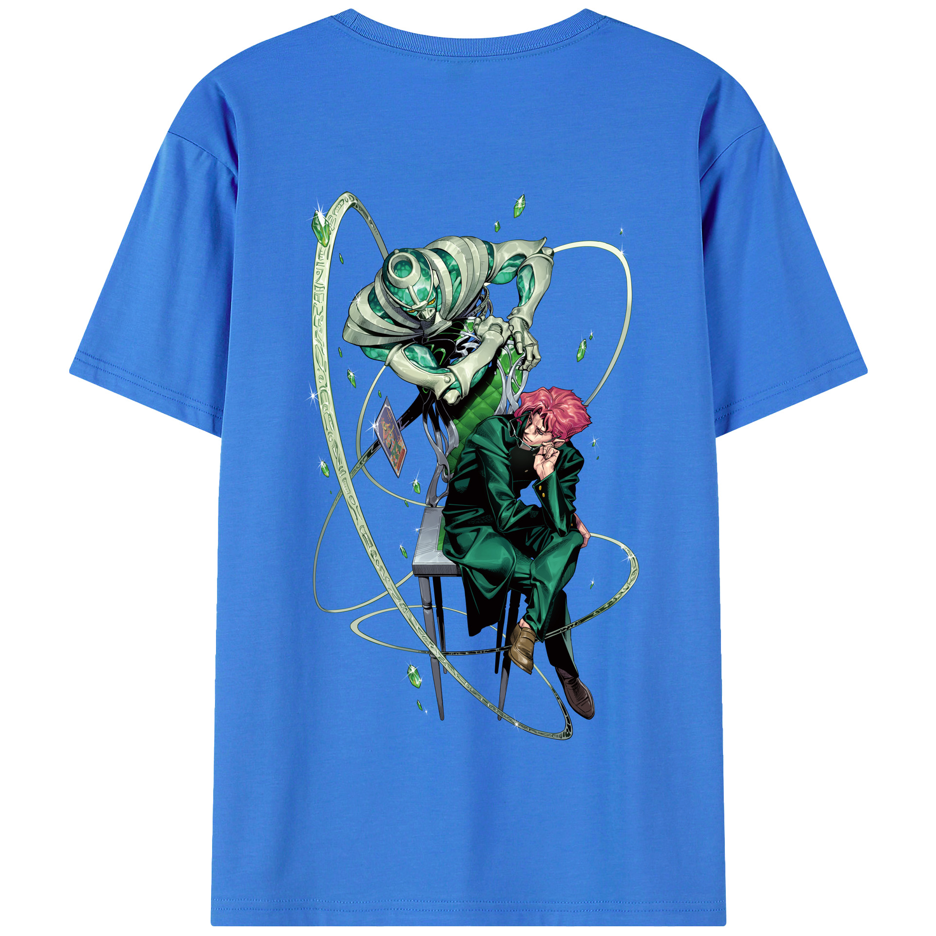 （画像用） ジョジョの奇妙な冒険 花京院 典明（かきょういん のりあき） JoJo's Bizarre Adventure Kakyoin Noriaki 綿100％半袖Tシャツ（背面プリント）