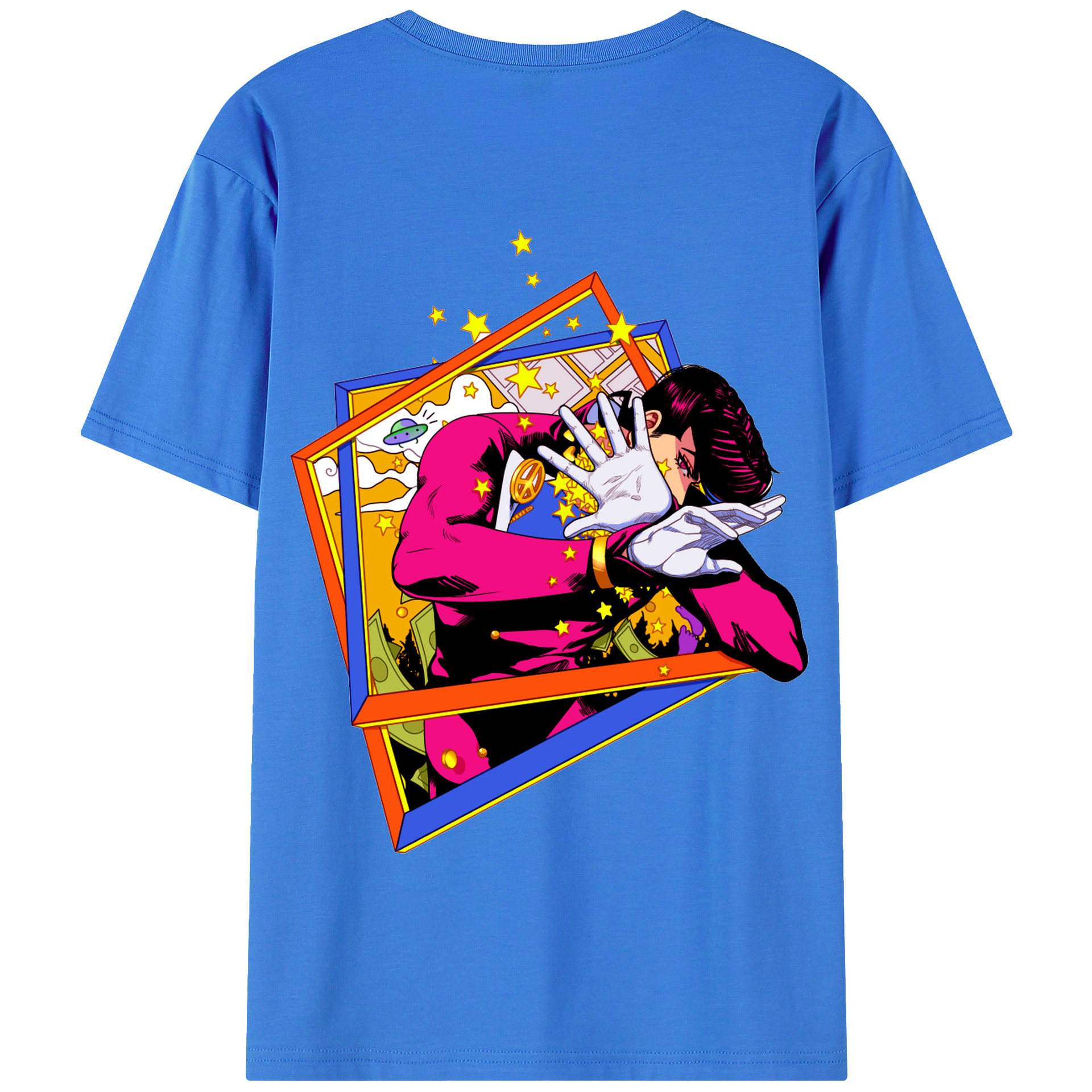 （画像用） ジョジョの奇妙な冒険 ひがしかた じょうすけ JoJo's Bizarre Adventure Higashikata Josuke 綿100％半袖Tシャツ（背面プリント）