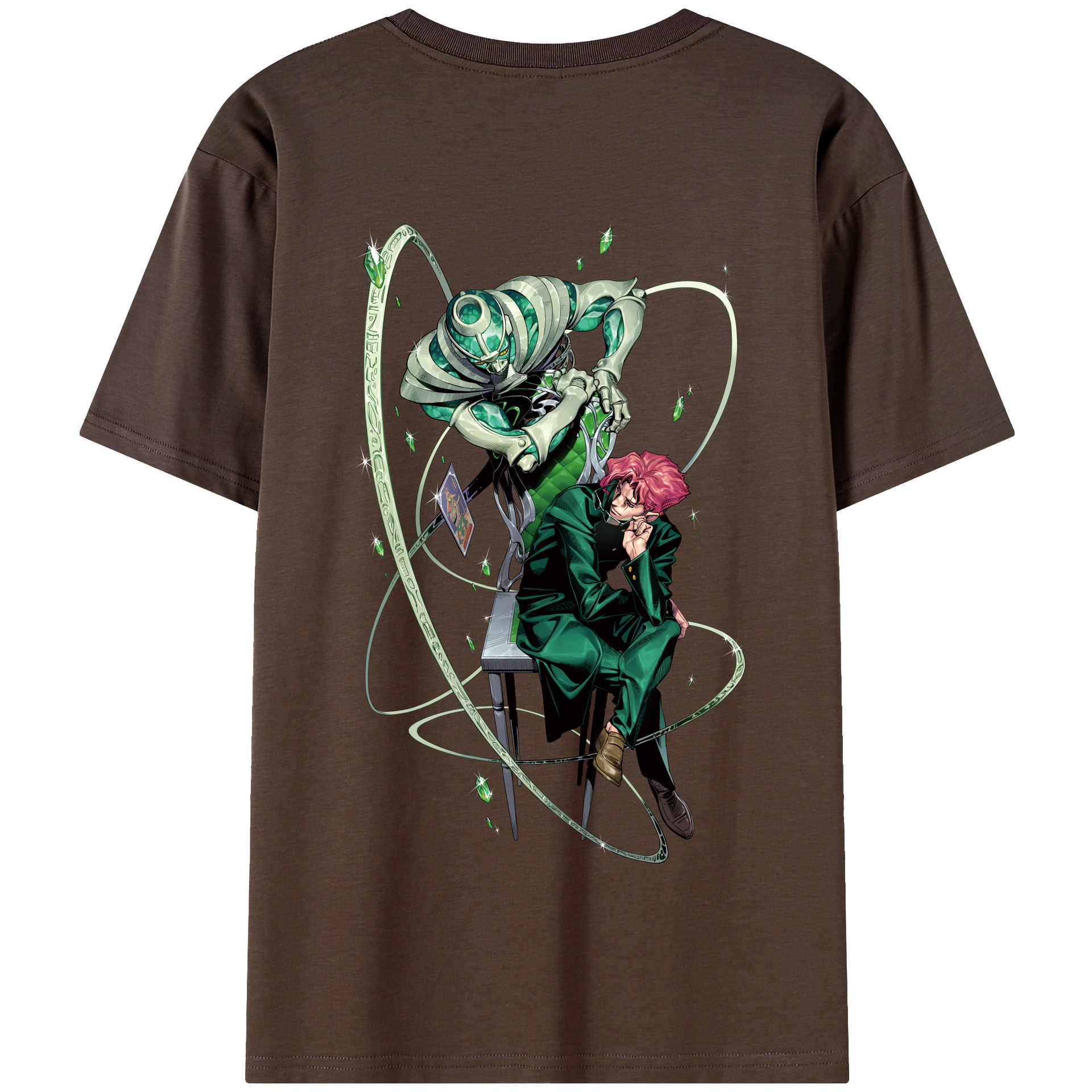 （画像用） ジョジョの奇妙な冒険 花京院 典明（かきょういん のりあき） JoJo's Bizarre Adventure Kakyoin Noriaki 綿100％半袖Tシャツ（背面プリント）